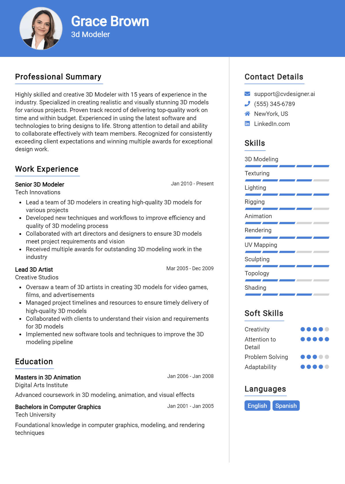 3D Modeler Resume Example for 2026: Free Samples Preview