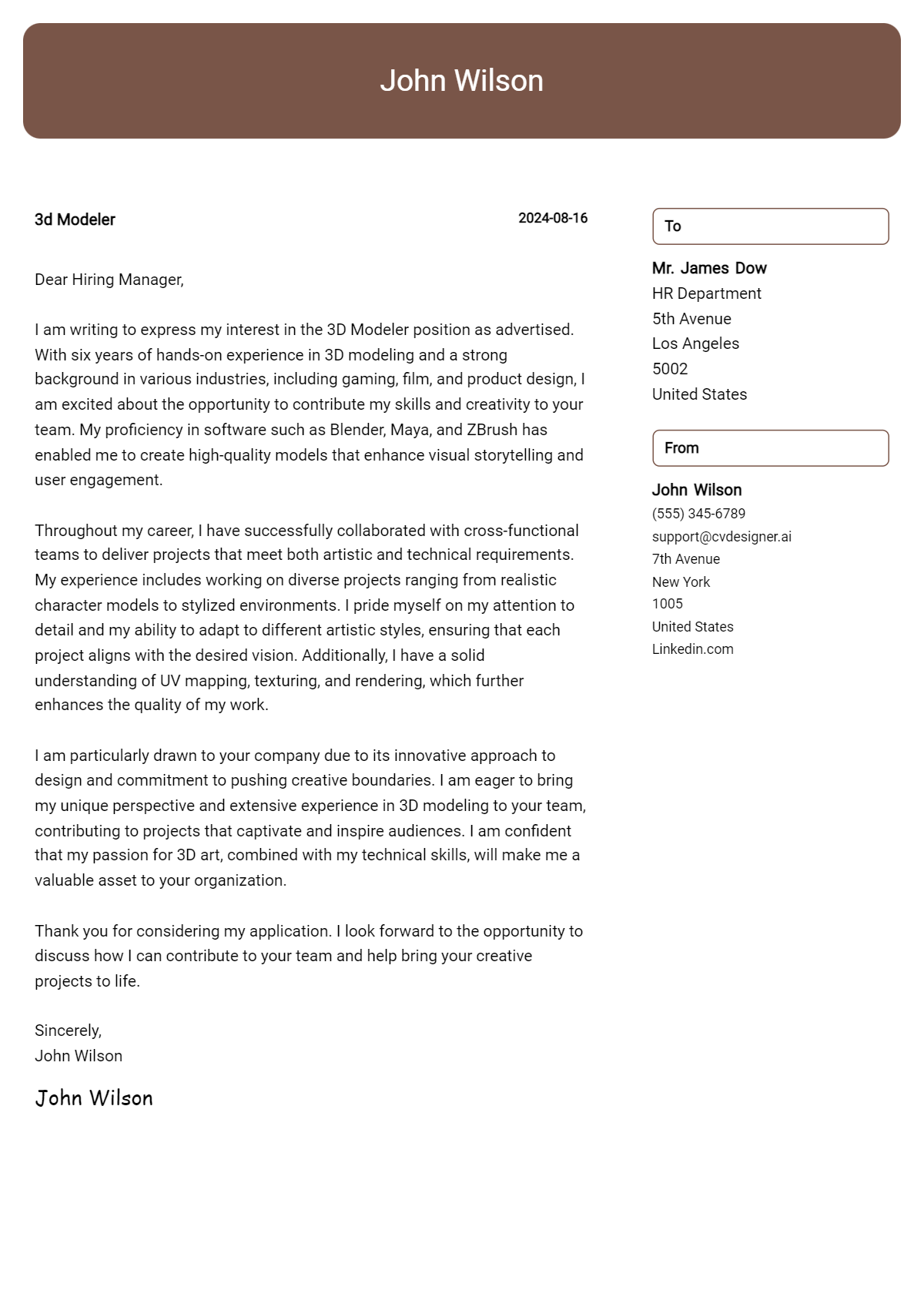 3D Modeler Cover Letter Example for 2026 (Free Templates) Preview