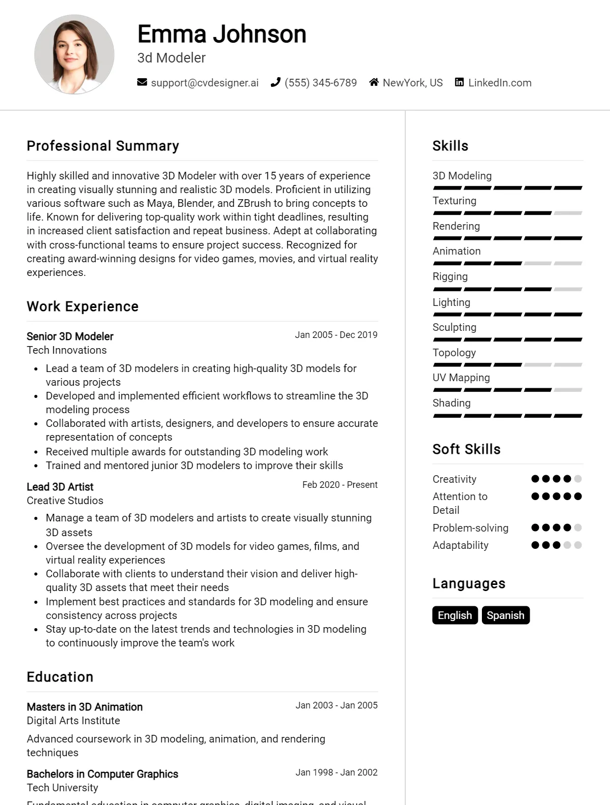 3D Modeler CV Example For 2026: Free Downloadable Templates Preview
