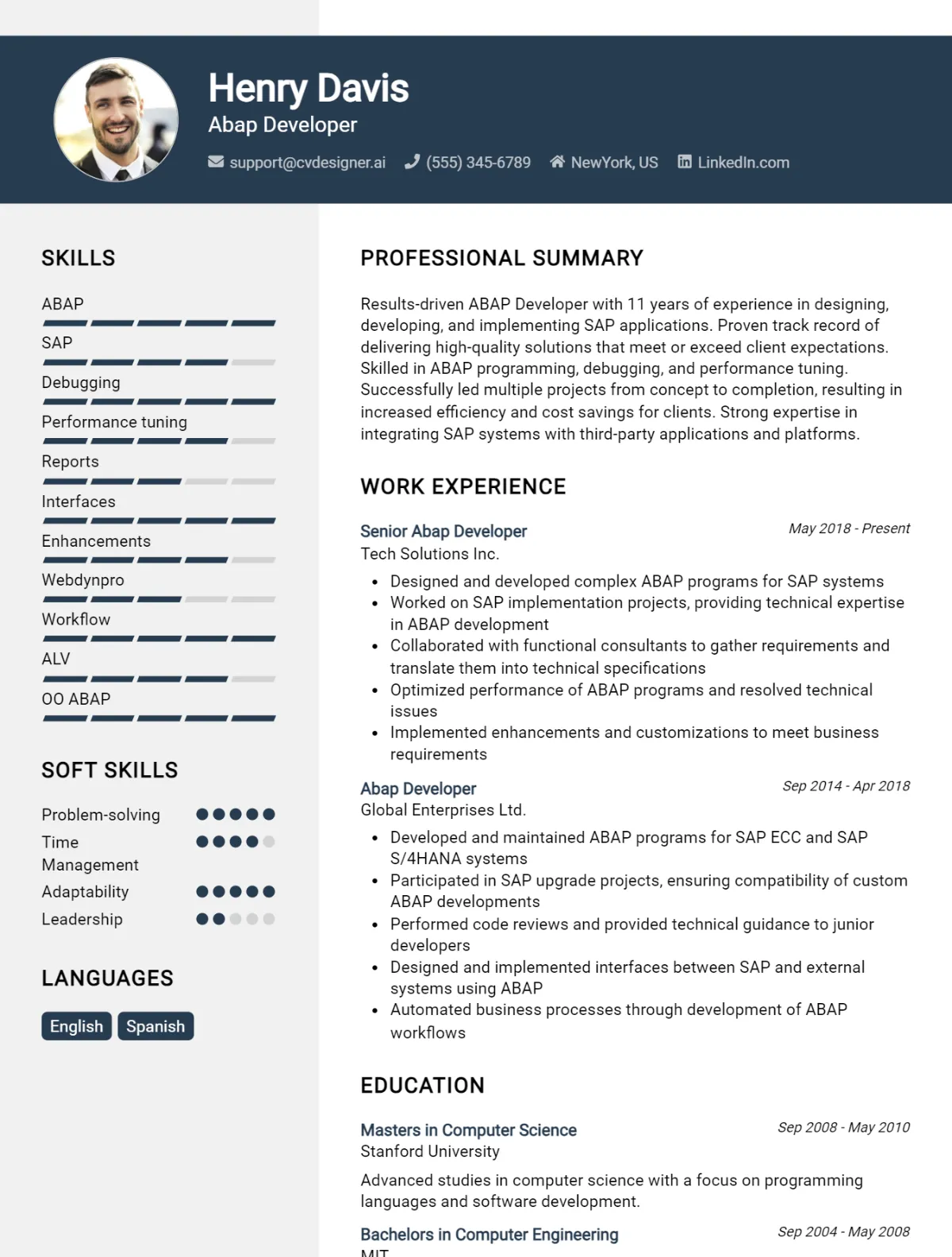 ABAP Developer CV Example For 2026: Professional CV Templates Preview