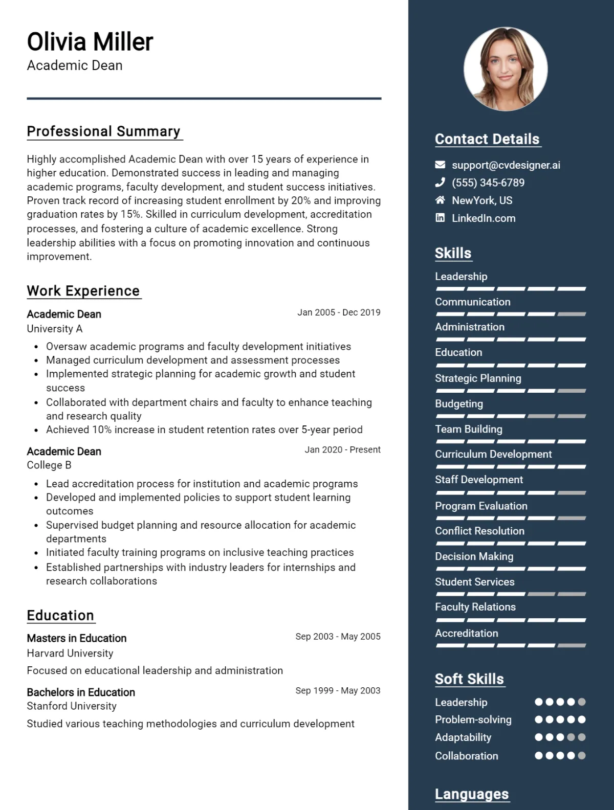10 Academic Dean CV Examples For 2026: Free CV Templates Preview