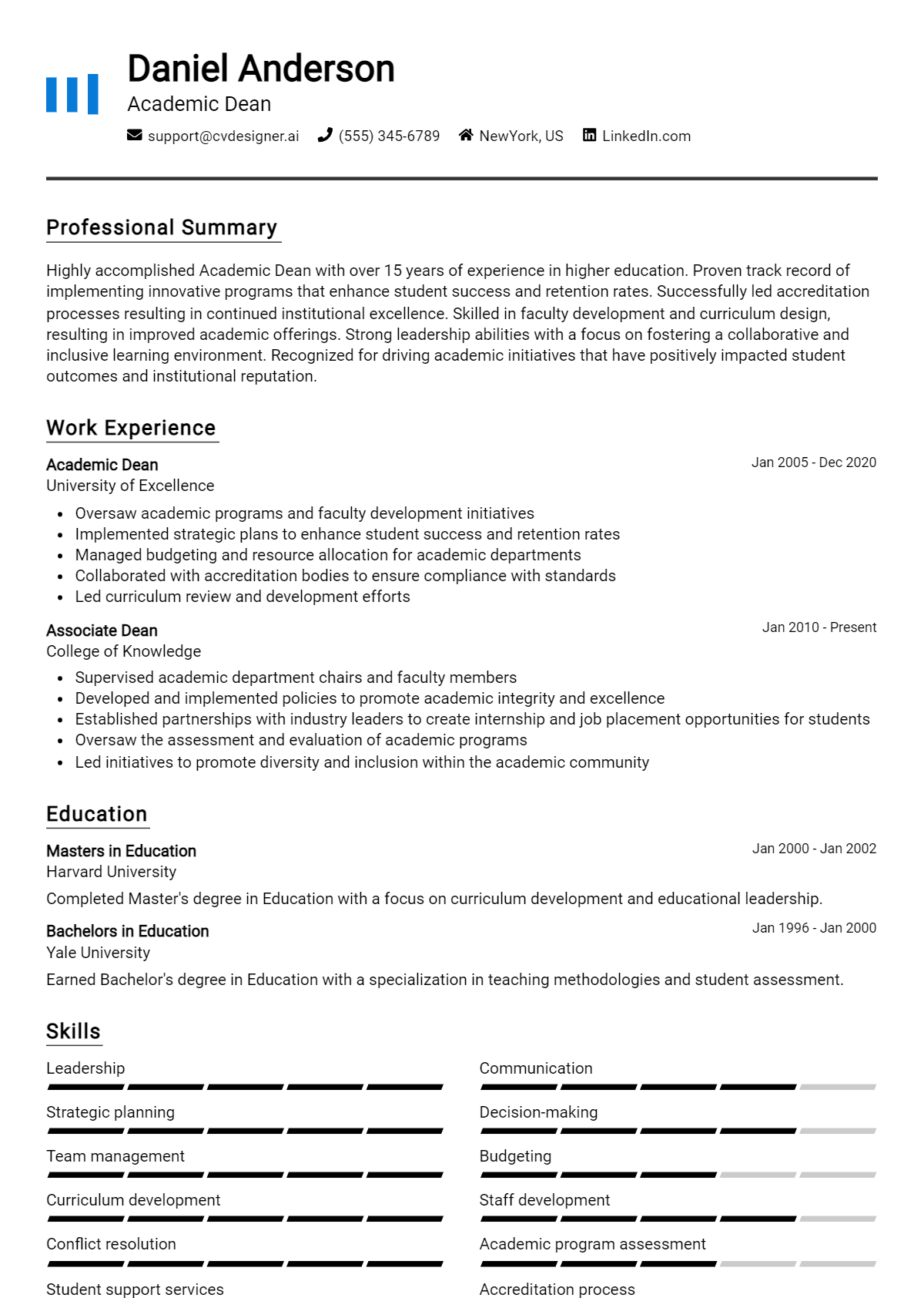 Academic Dean Resume Example for 2026: How to Create a Professional CV Preview
