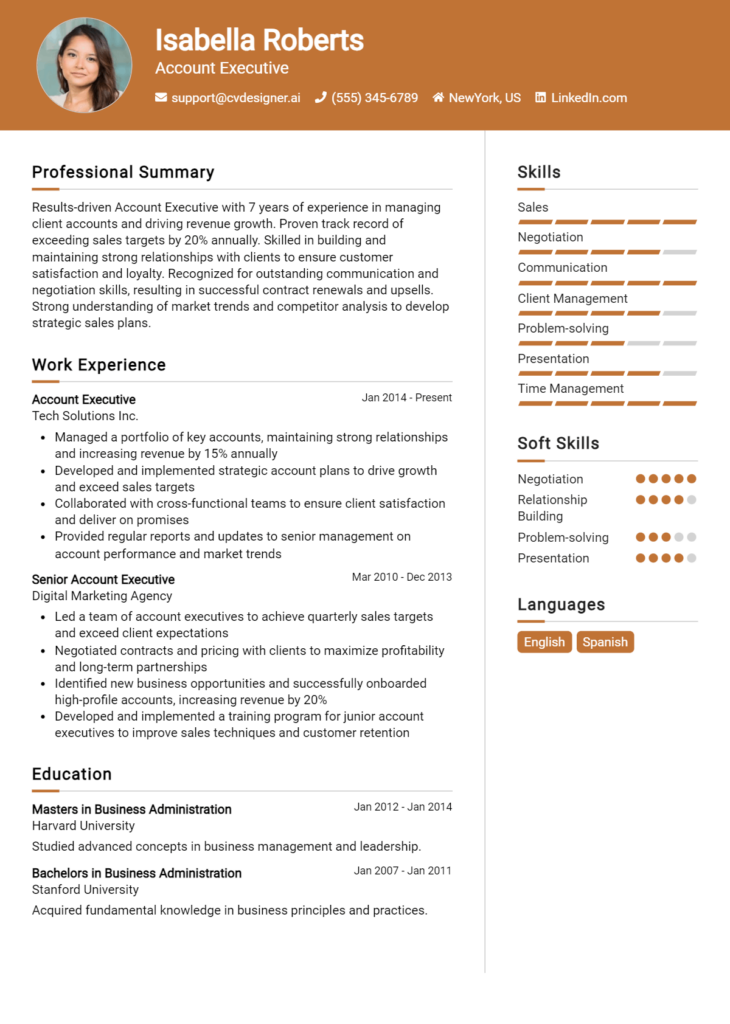 Account Executive Resume Example