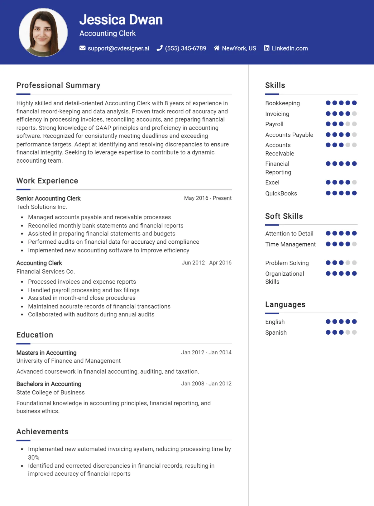 Accounting Clerk CV Example For 2026: Top Skills & Templates Preview