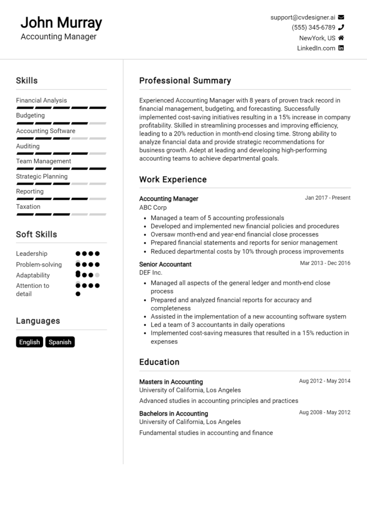 Accounting Manager Resume Example