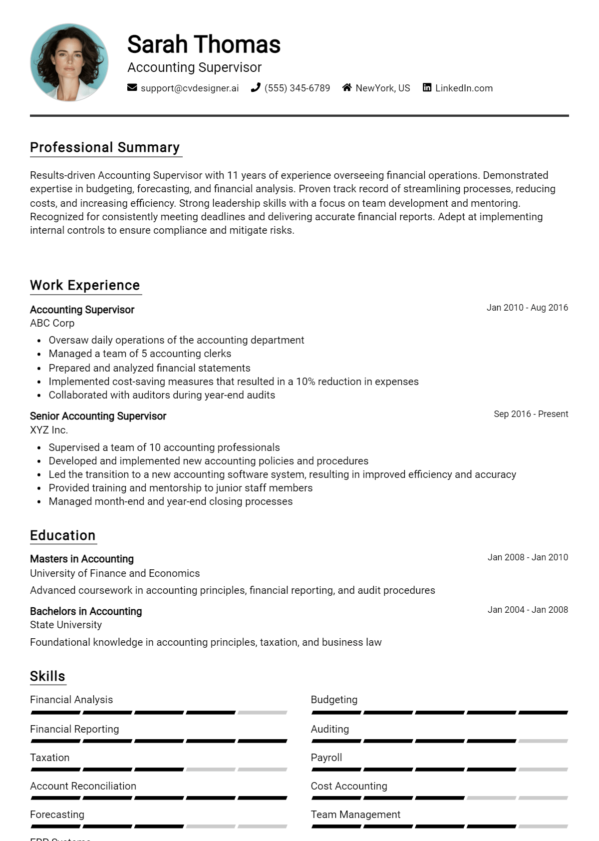 Accounting Supervisor Resume Example for 2026: How to Create a Professional CV Preview