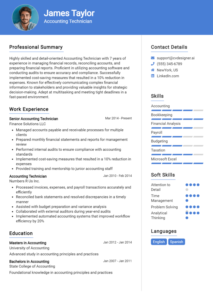 Accounting Technician Resume Example