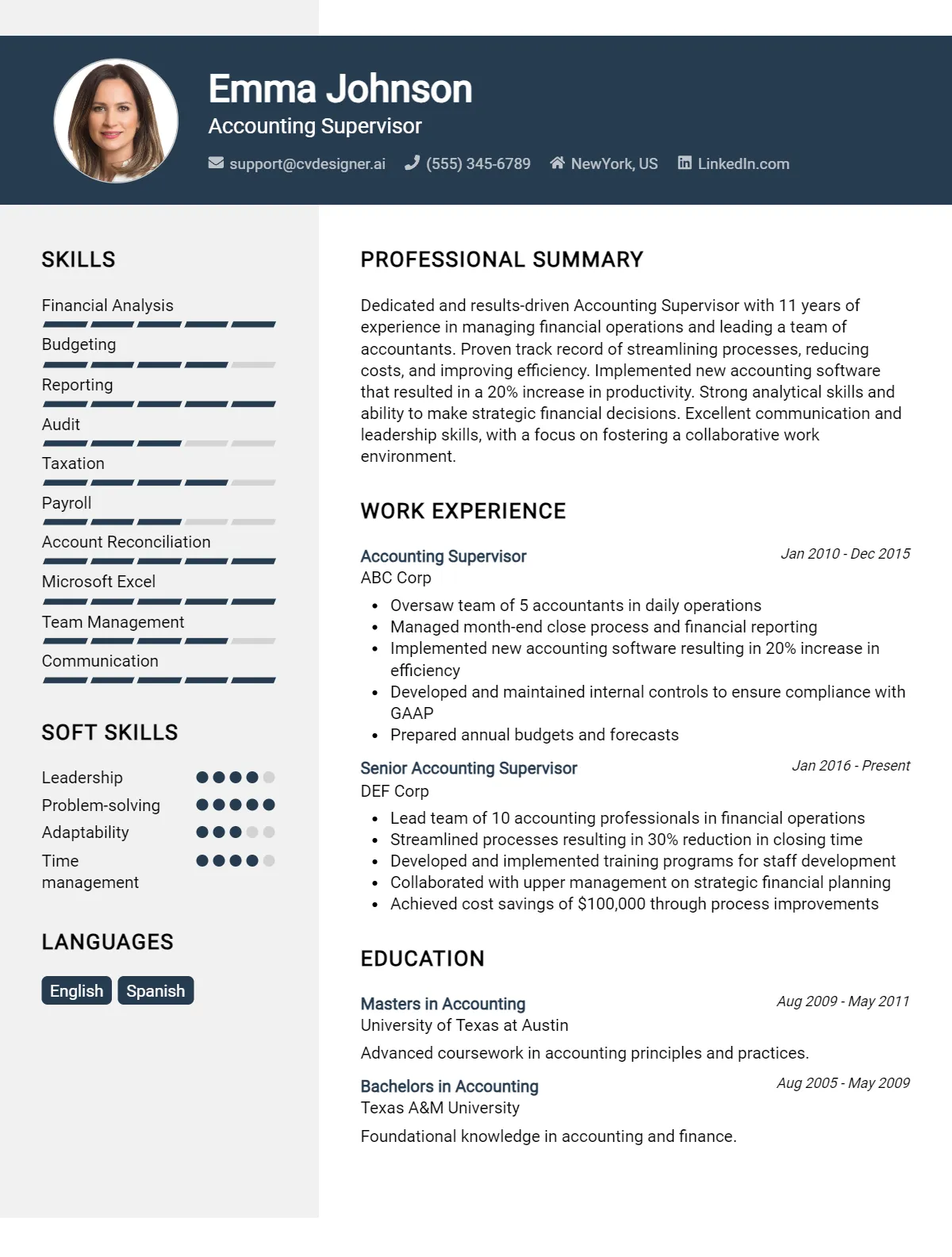 Accounting Supervisor CV Example For 2026: Best Tips & Templates Preview