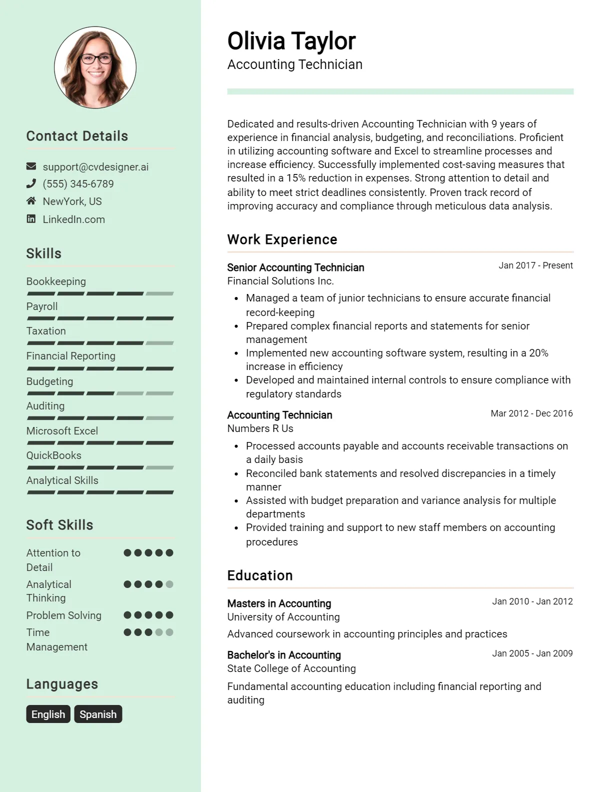 Accounting Technician CV Example For 2026: Top CV Skills Preview