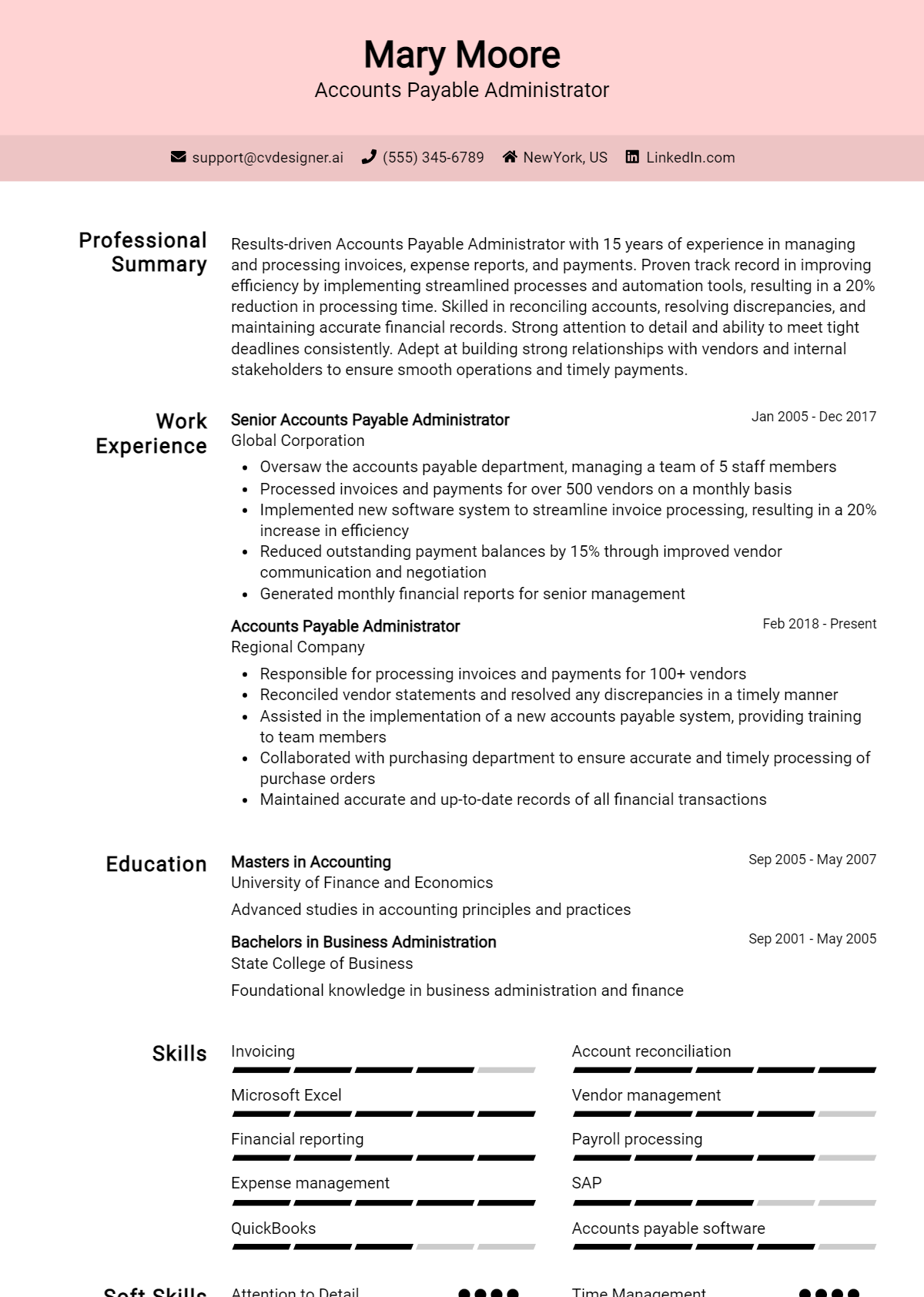 Accounts Payable Administrator Resume Example for 2026: Professional CV Templates Preview