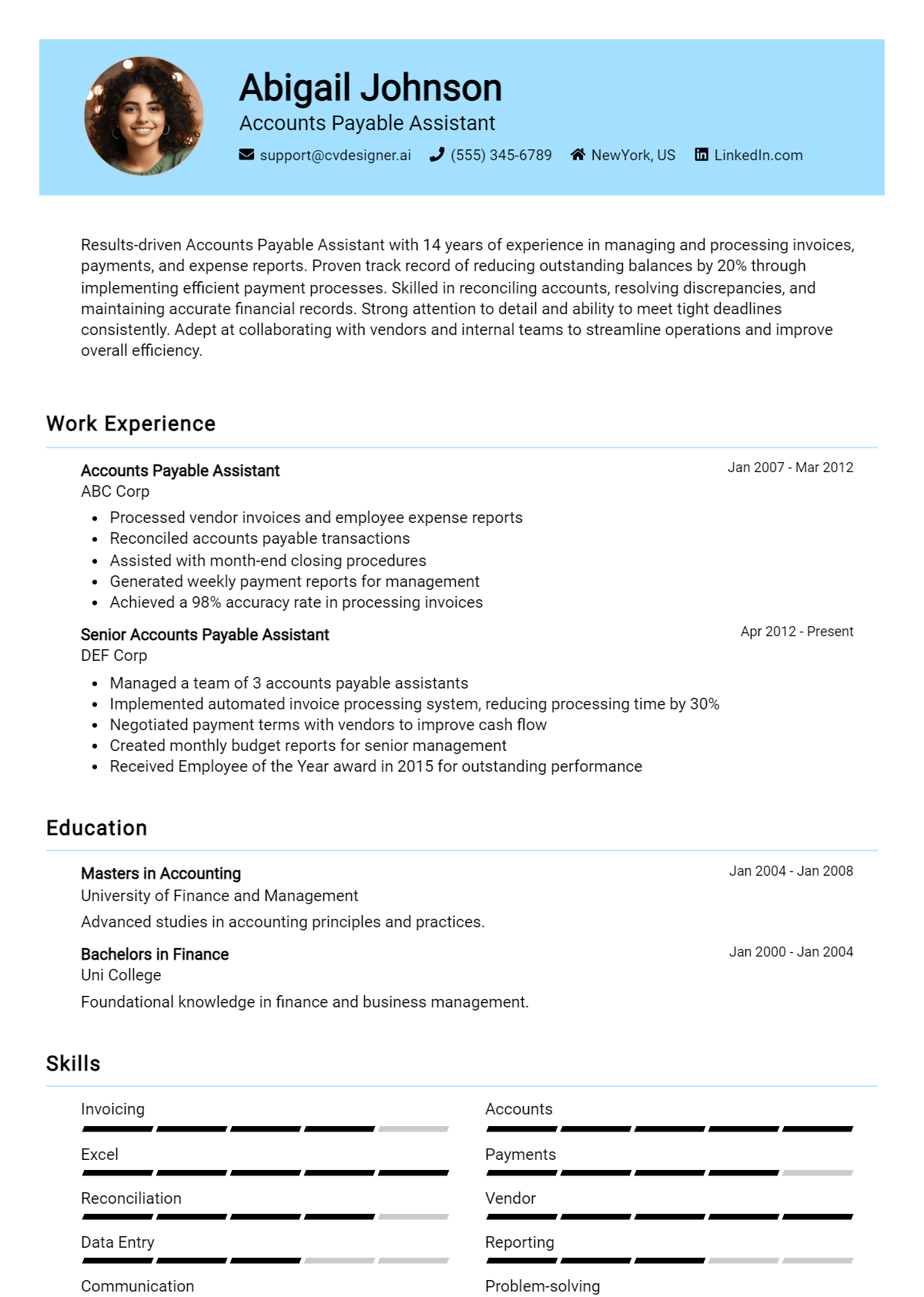 Accounts Payable Assistant Resume Example for 2026: Best Formatting Tips Preview