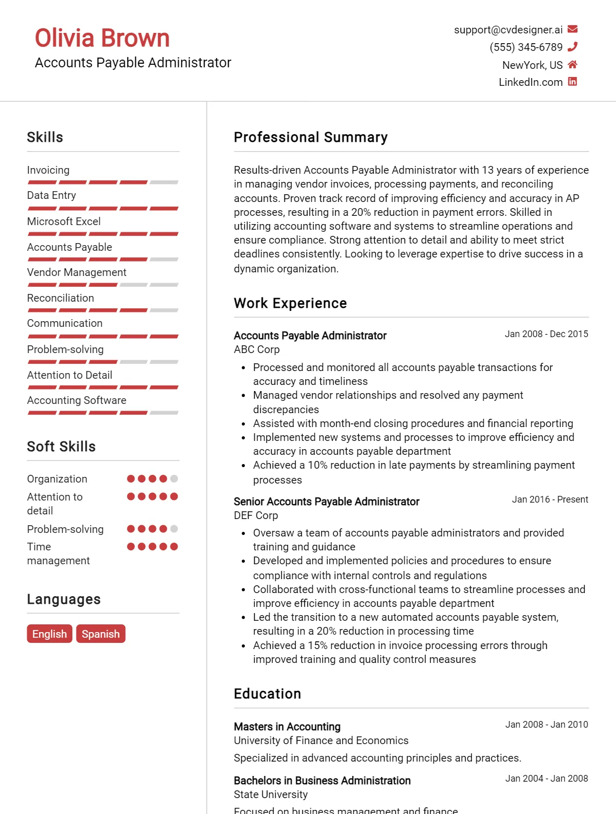 Accounts Payable Administrator CV Example For 2026: Best Formatting Tips Preview