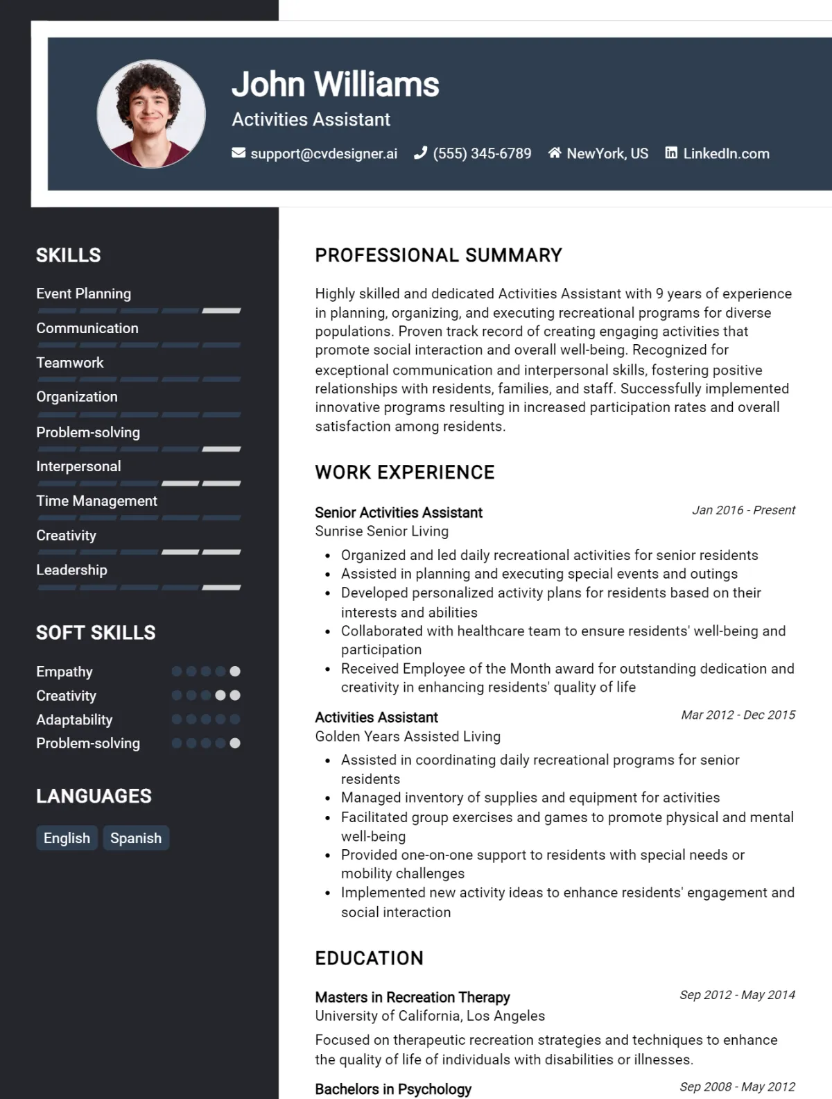 Activities Assistant CV Example For 2026: Top Tips & Samples Preview