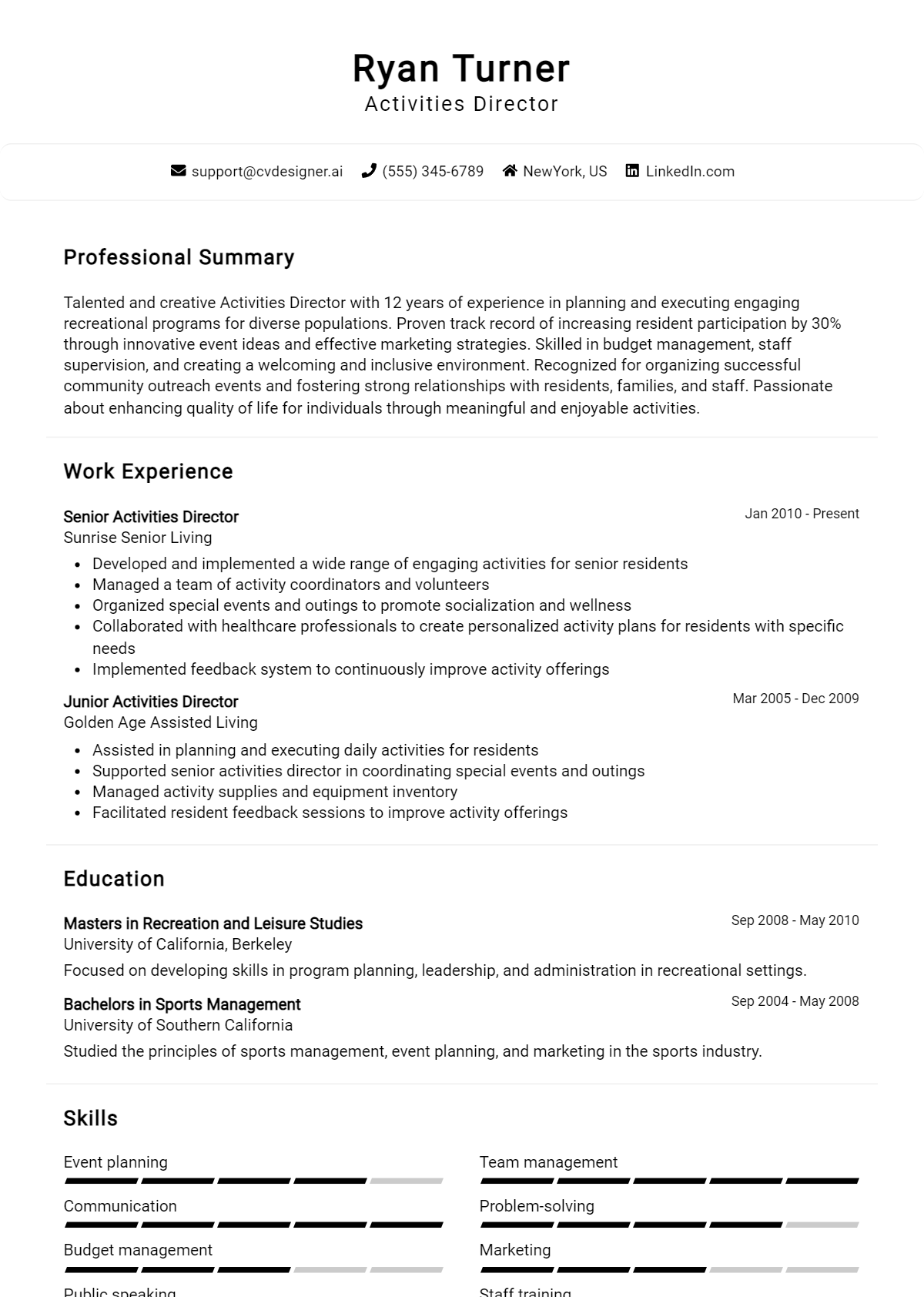 Activities Director Resume Example for 2026: How to Create a Professional CV Preview