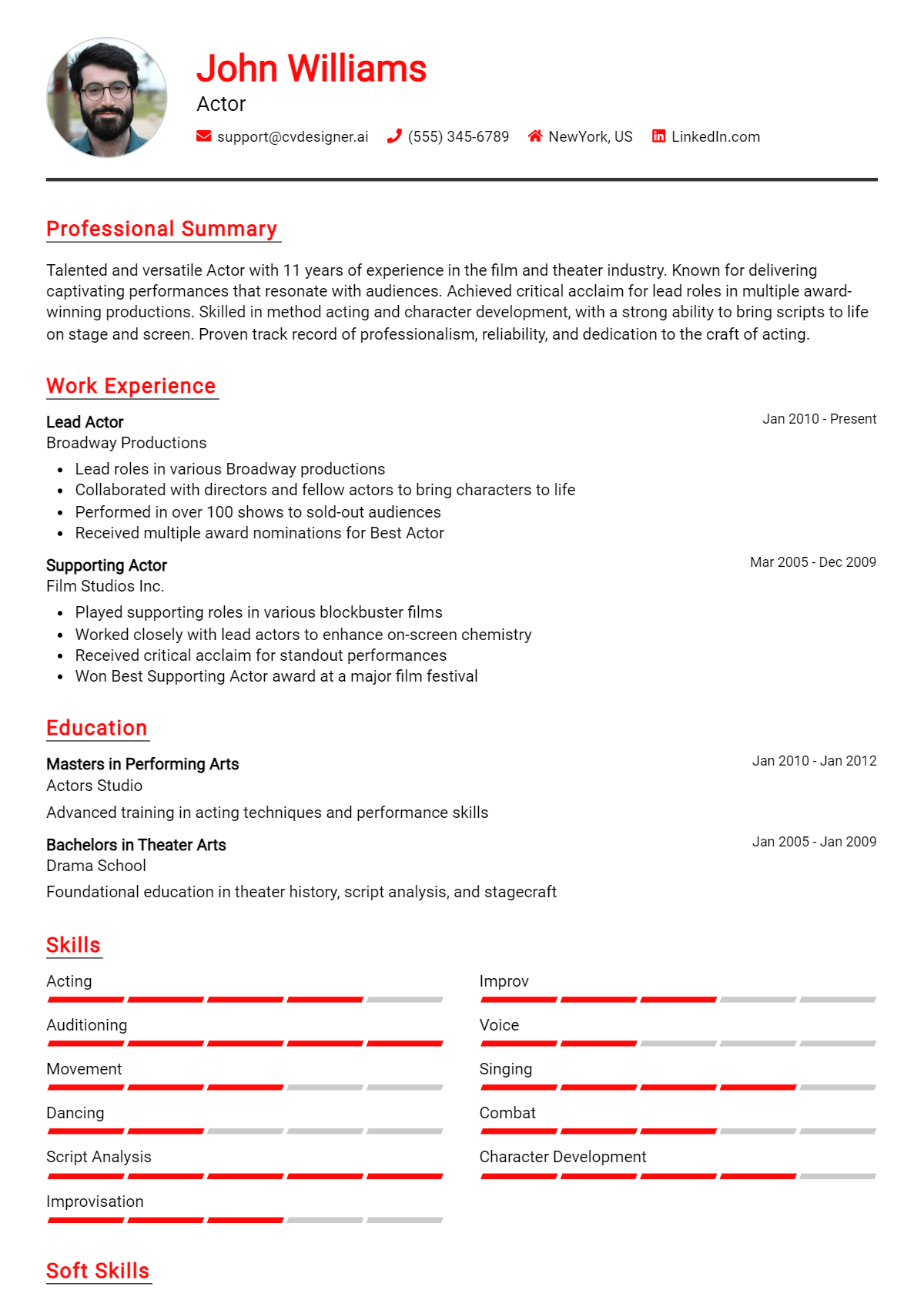 Actor Resume Example for 2026: Free Samples Preview
