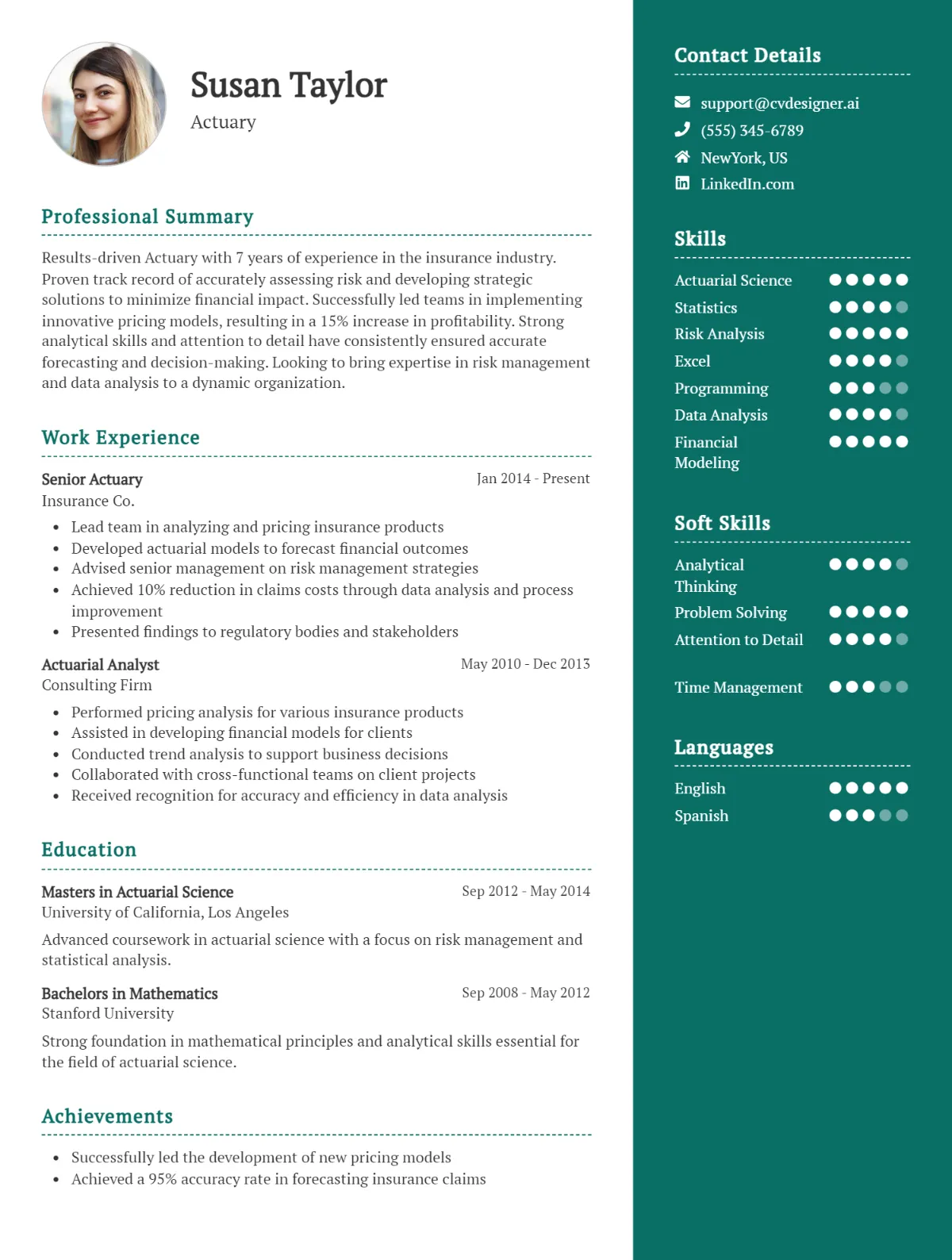 Actuary CV Example Templates for 2026 (with Top CV Skills) Preview