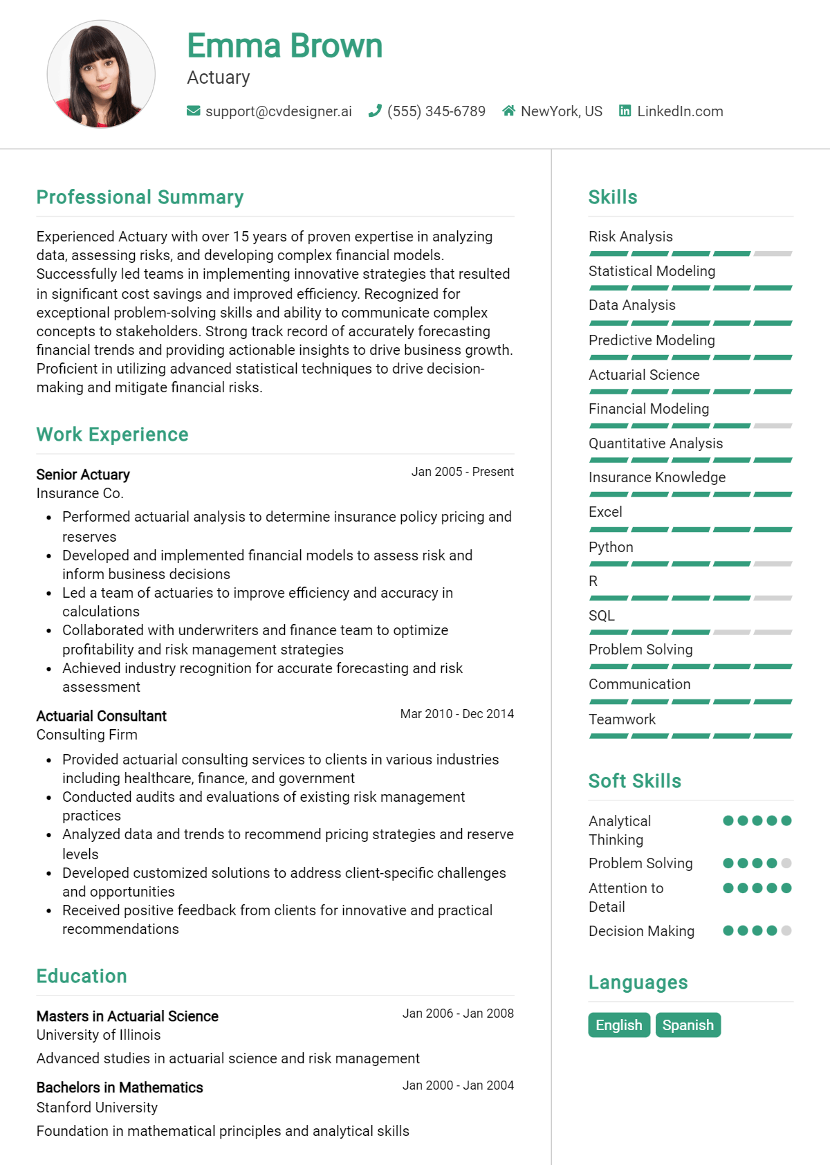 Actuary Resume Example for 2026: Top CV Skills Preview