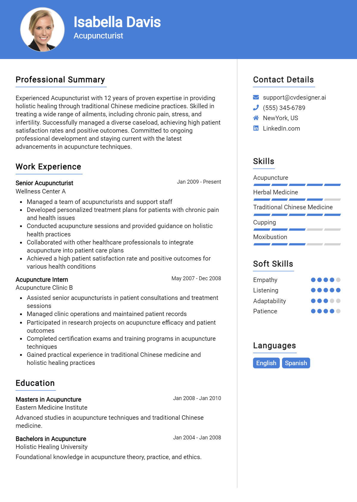 Acupuncturist Resume Example for 2026: How to Create a Professional CV Preview