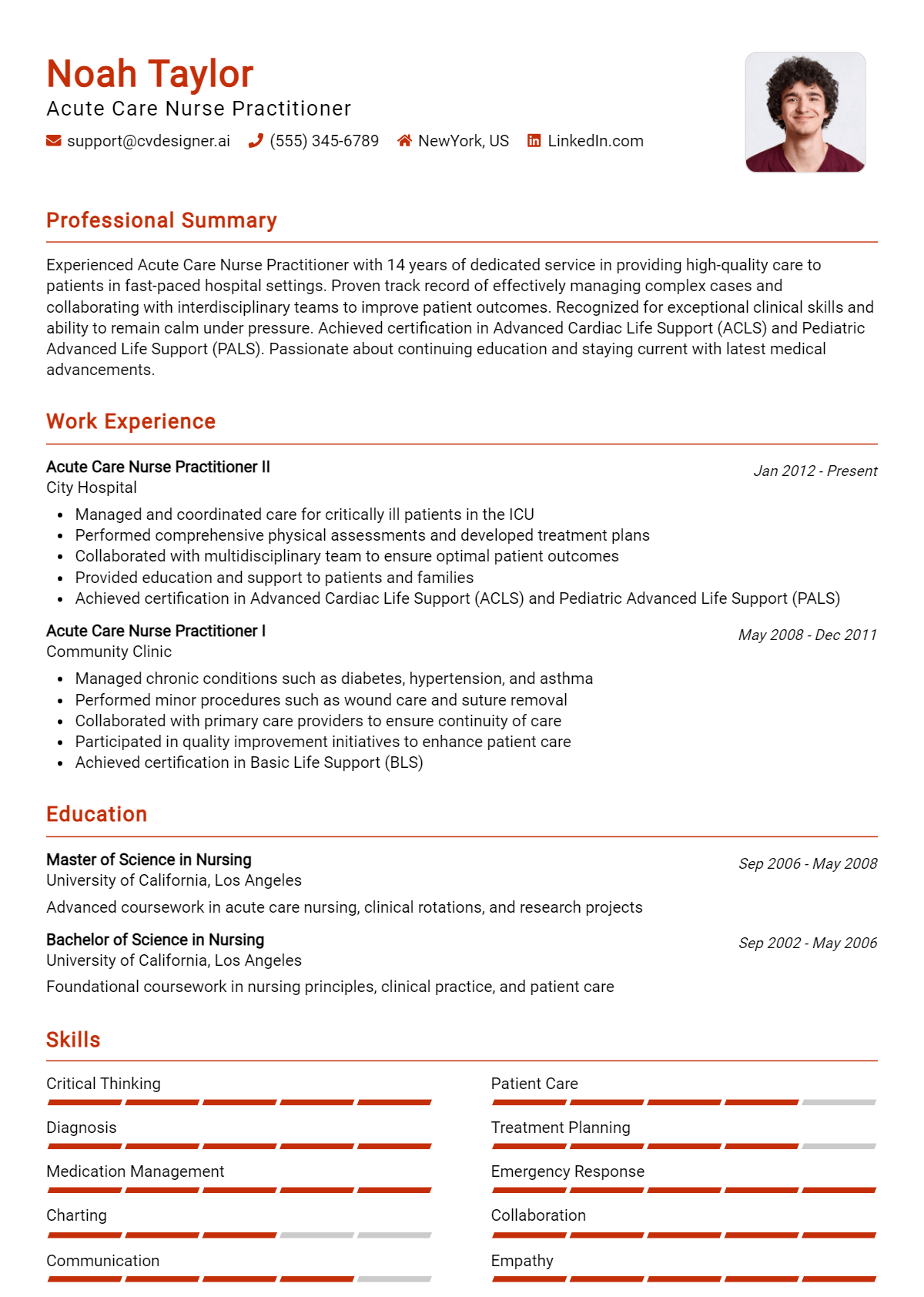 Acute Care Nurse Practitioner Resume Example for 2026: How to Create a Professional CV Preview