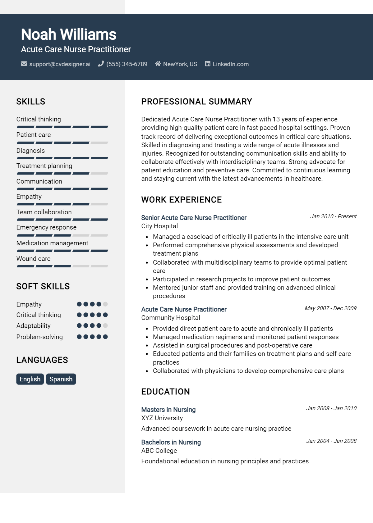 Acute Care Nurse Practitioner CV Example For 2026: Examples & Free Templates Preview