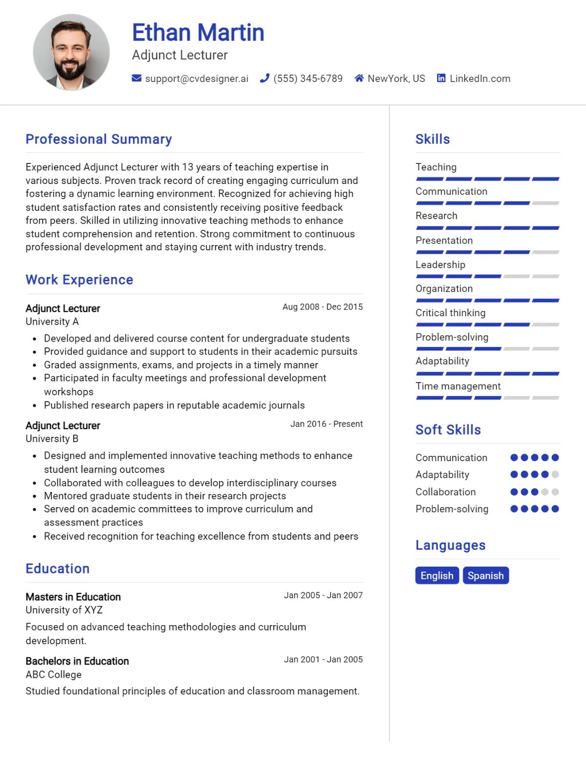 Adjunct Lecturer CV Example For 2026: Proven Tips & Templates Preview