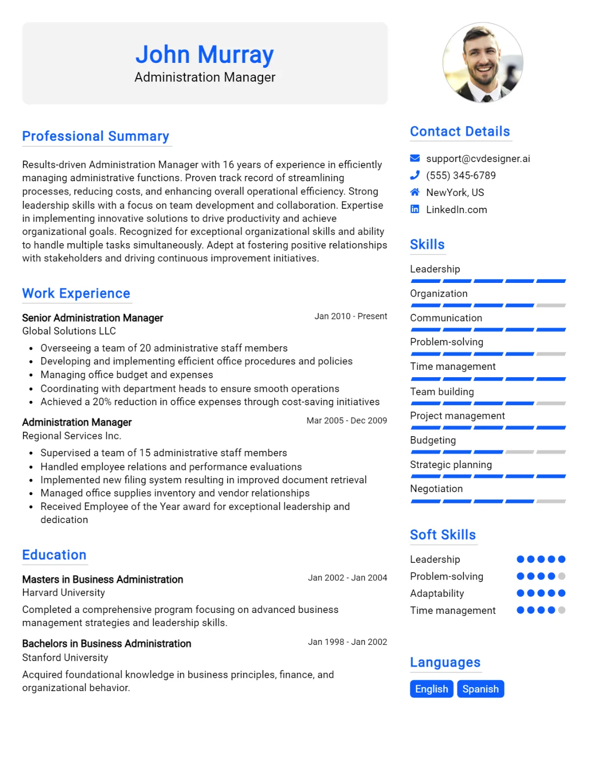Administration Manager CV Example For 2026: Tips to Stand Out Preview
