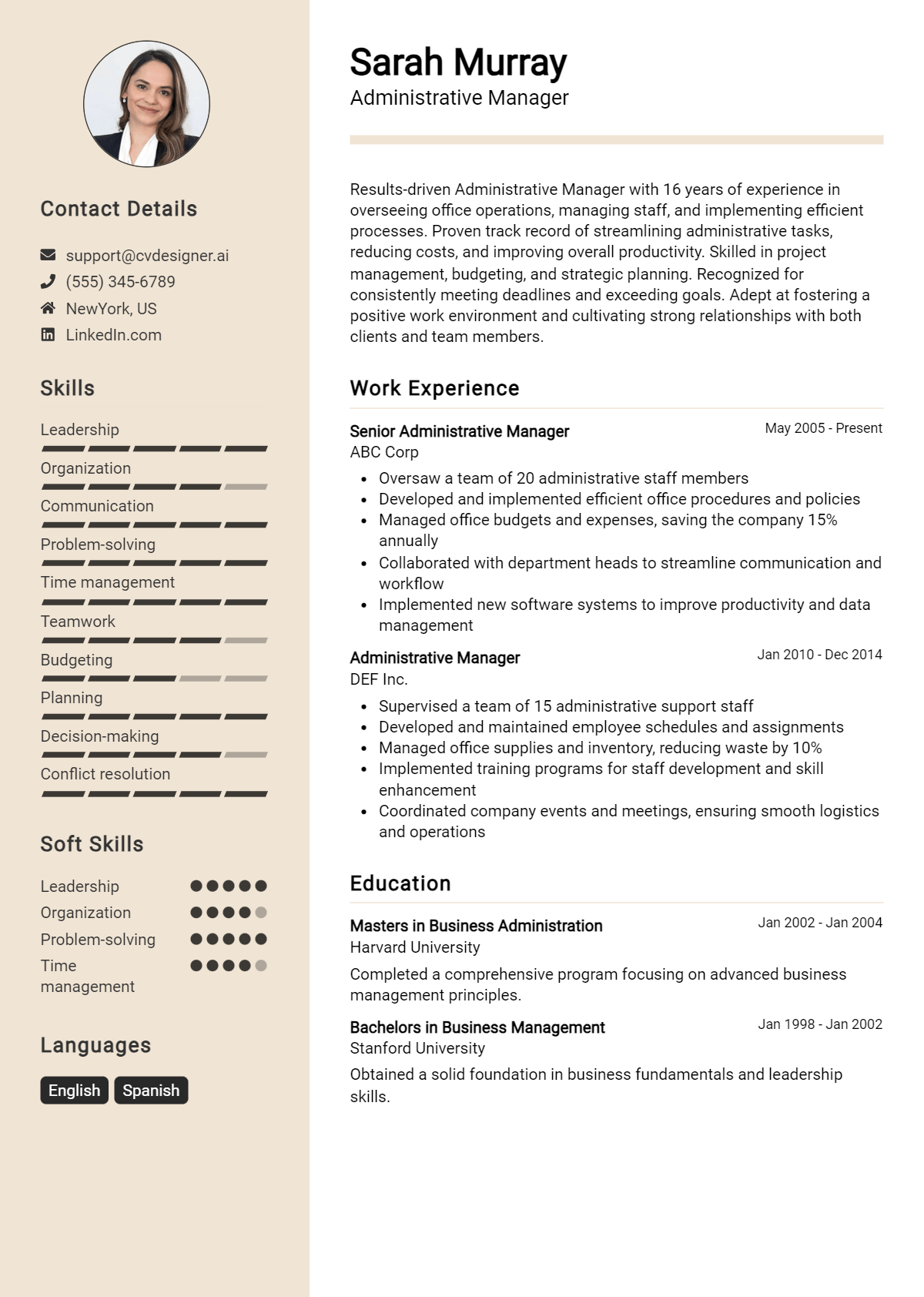 Administrative Manager Resume Example for 2026: Free Guide Preview