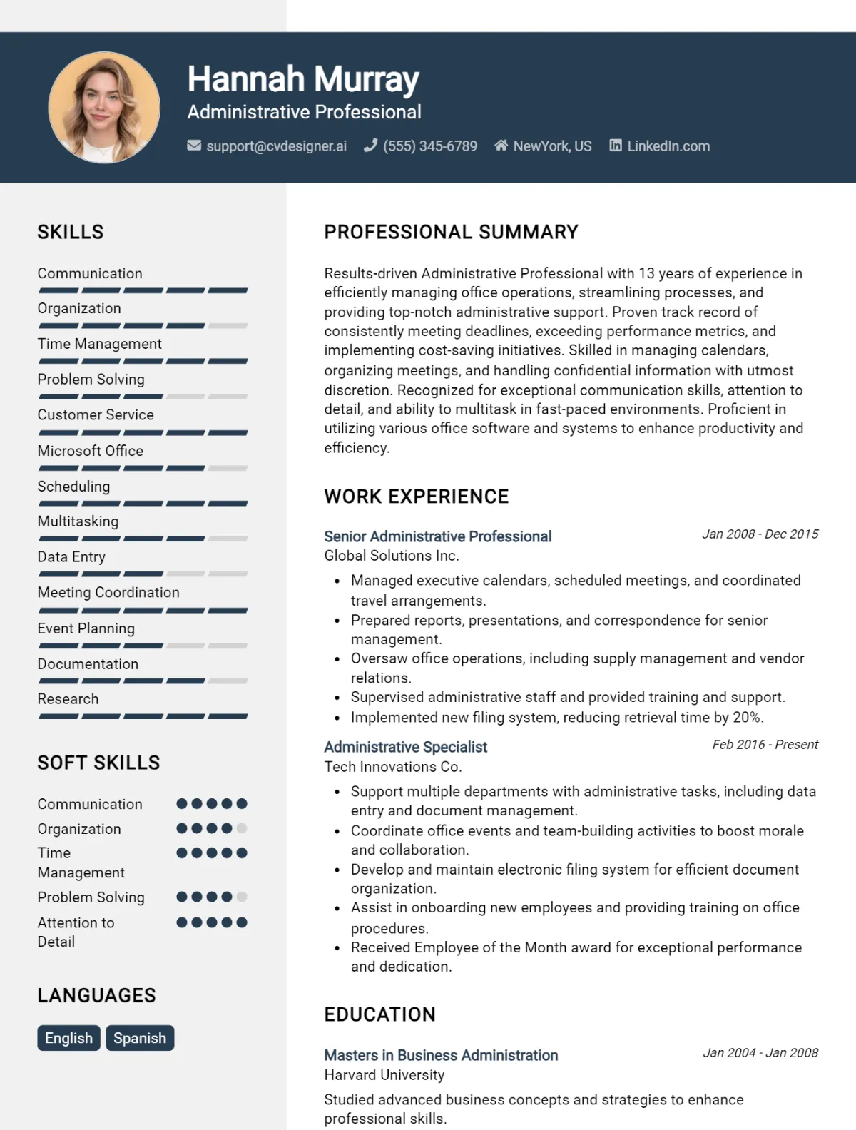 Administrative Professional CV Example For 2026: Tips & Templates Preview
