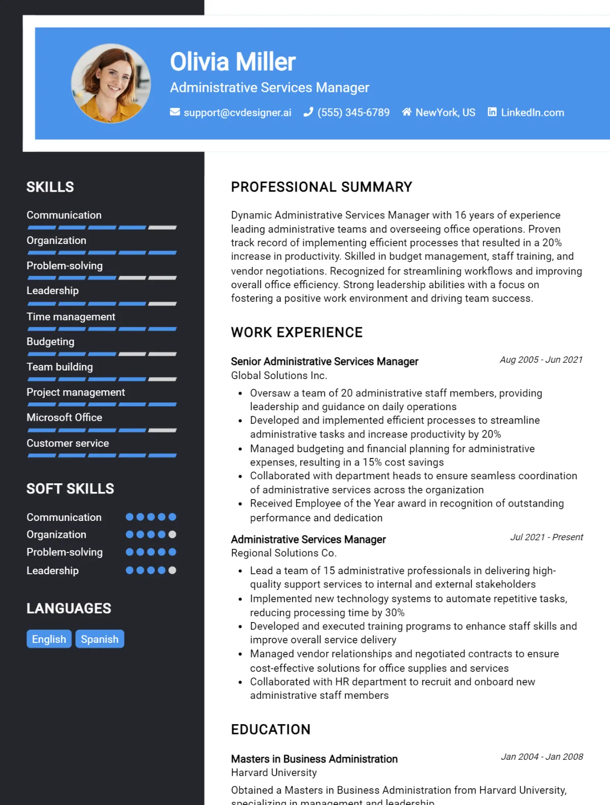 Administrative Services Manager CV Example For 2026: How to Create a Professional CV Preview