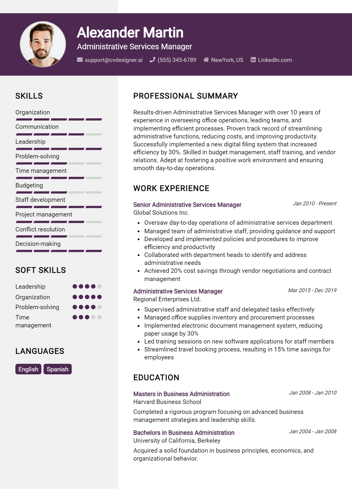 Administrative Services Manager Resume Example for 2026: How to Craft a Winning CV Preview