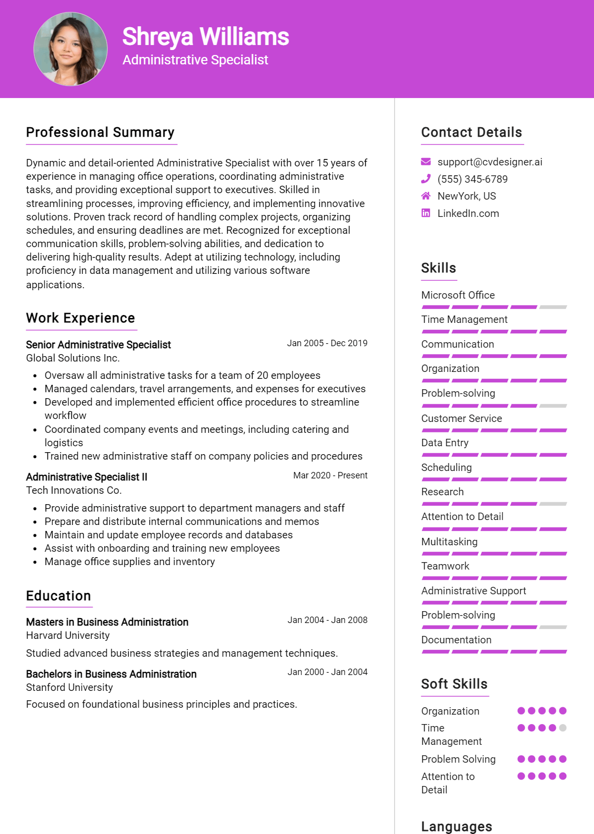 Administrative Specialist Resume Example for 2026: Top CV Skills Preview