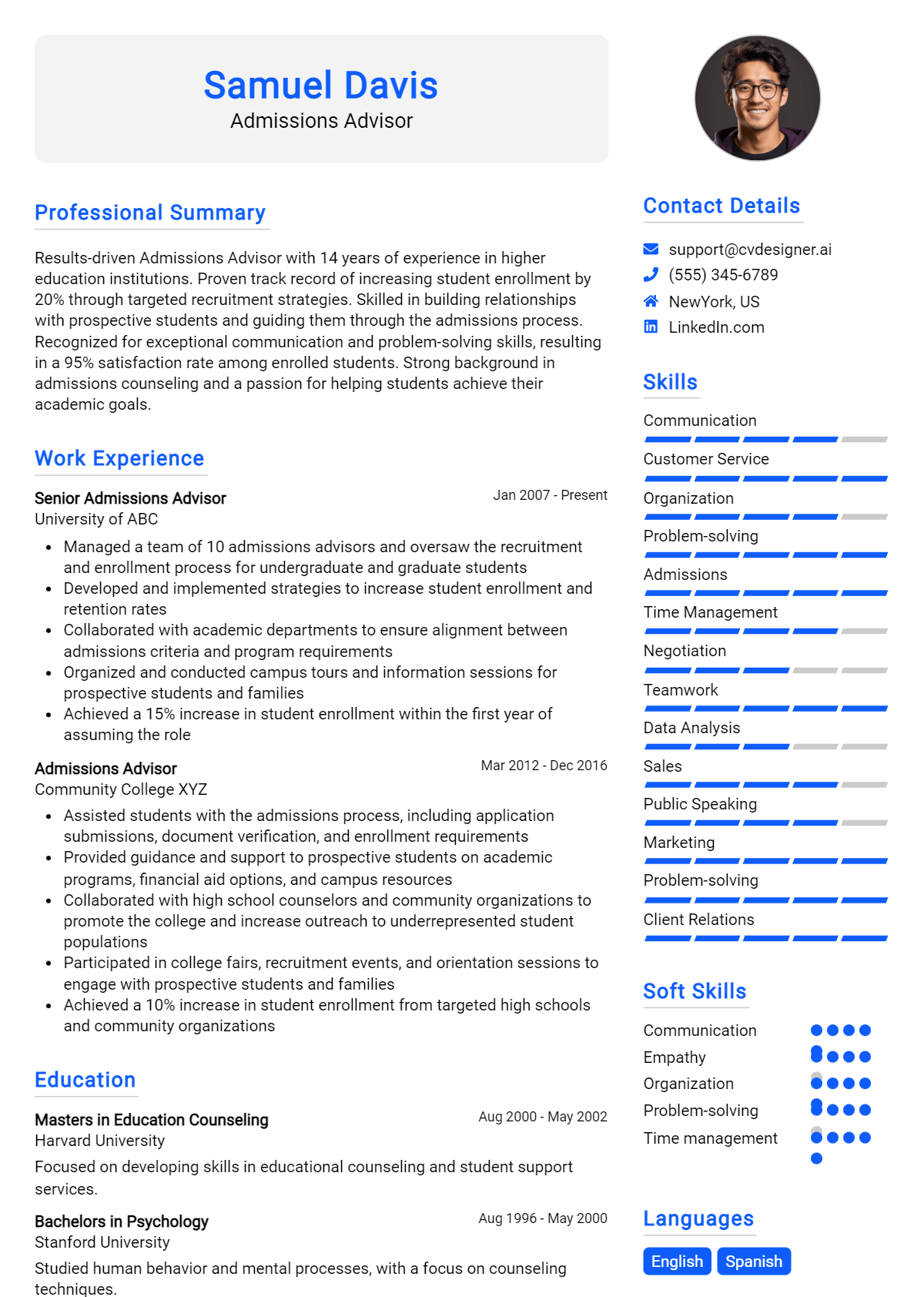 Admissions Advisor Resume Example for 2026: How to Craft a Winning CV Preview