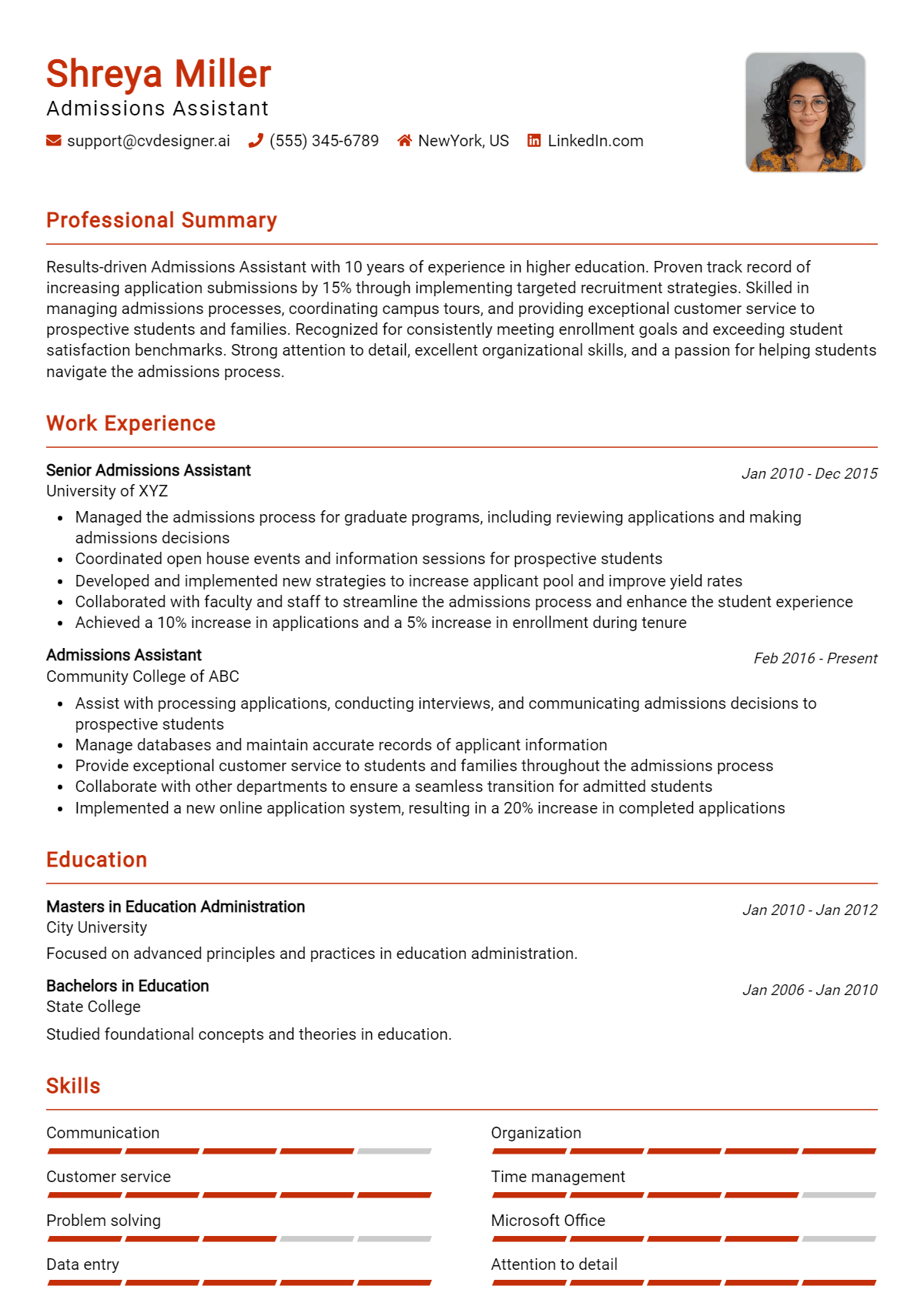 Admissions Assistant Resume Example for 2026: Samples & Best Practices Preview