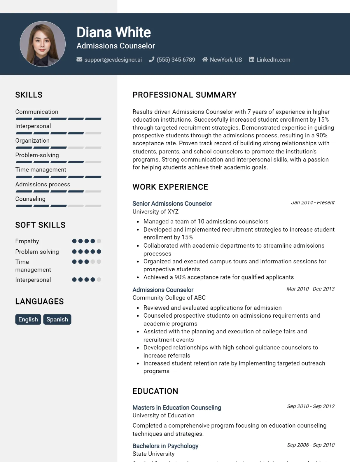 8 Admissions Counselor CV Examples And Templates For 2026 Preview