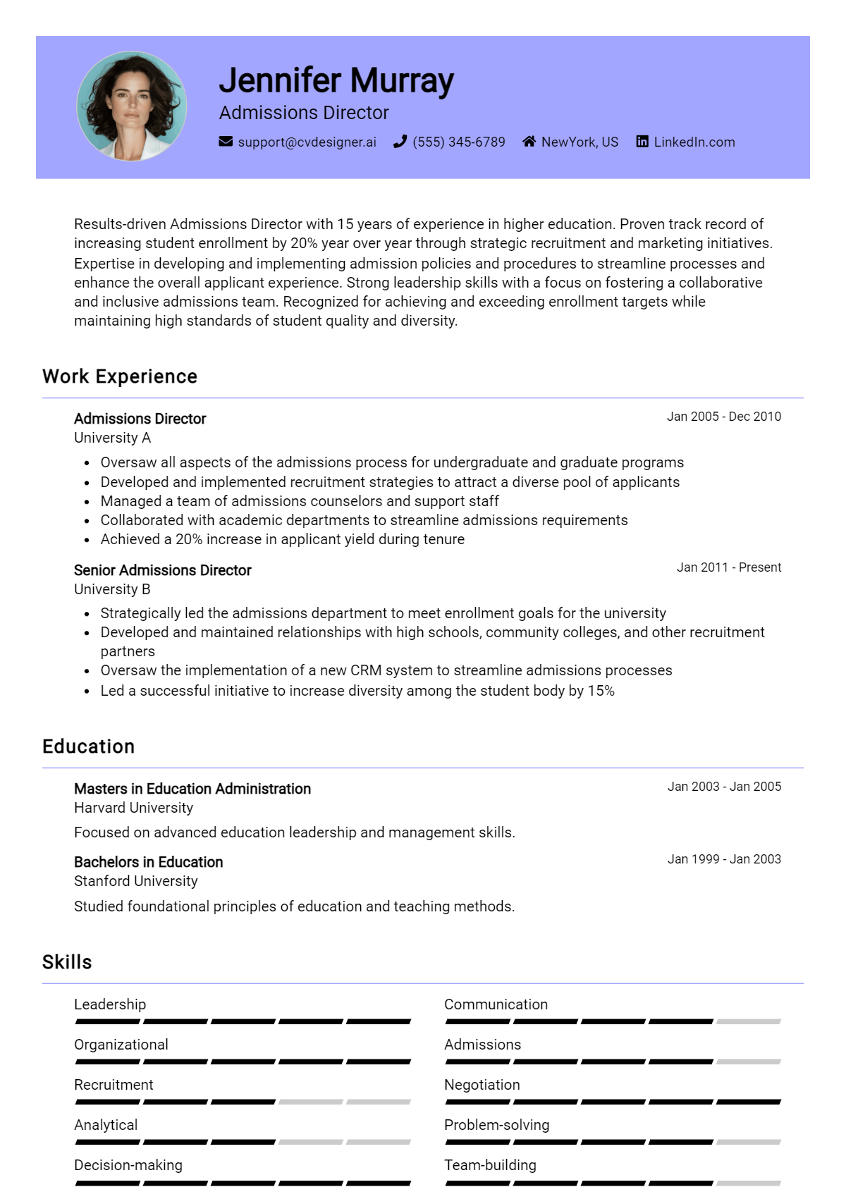 Admissions Director Resume Example for 2026: How to Craft a Winning CV Preview