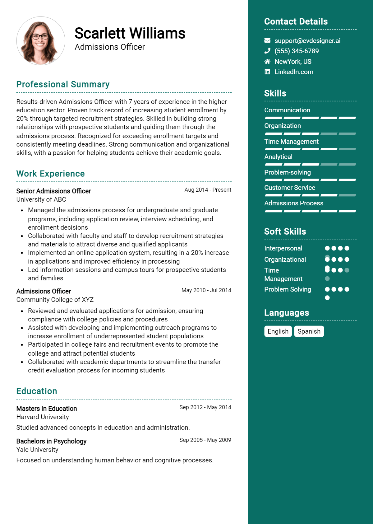Admissions Officer Resume Example for 2026: Best Writing Guide Preview
