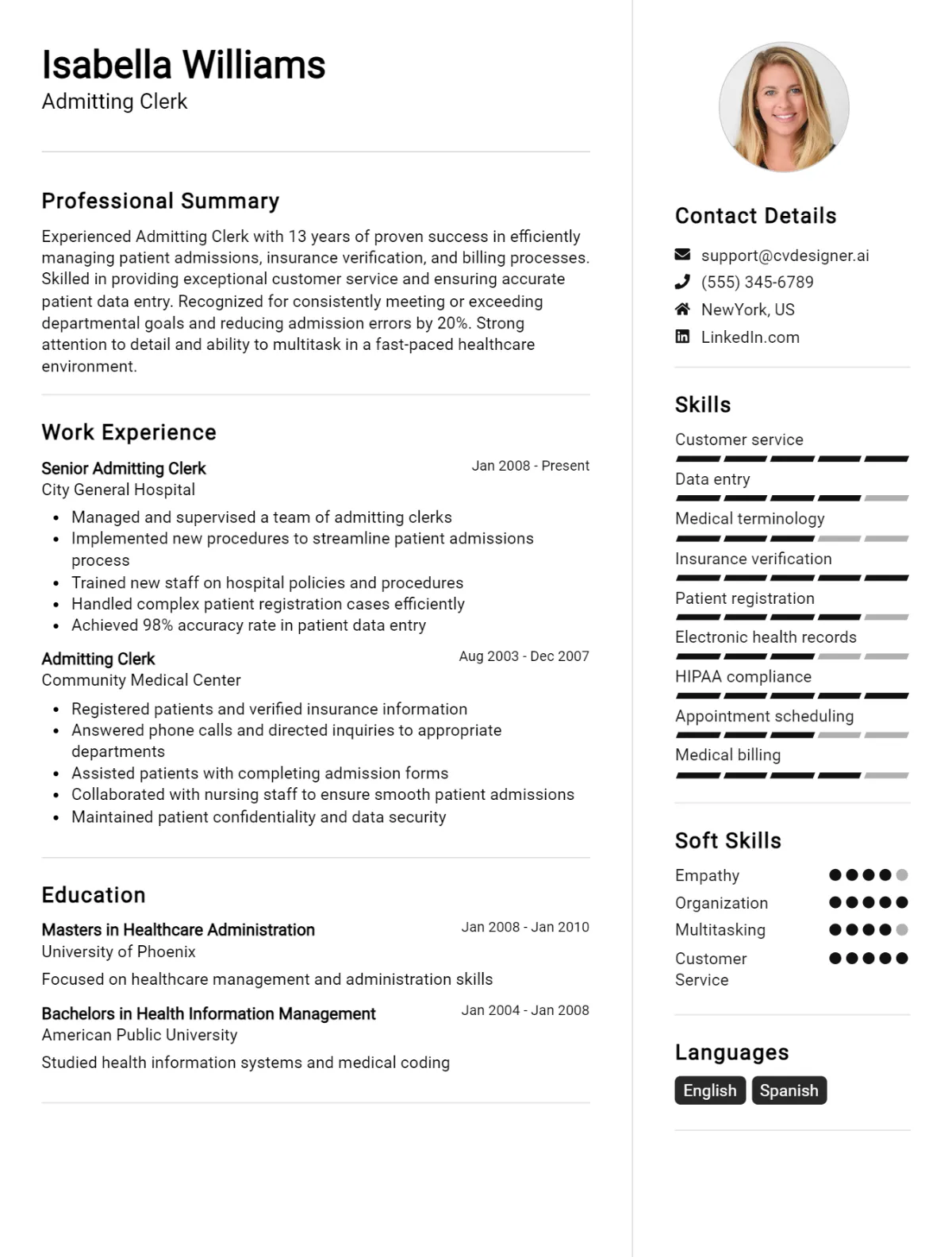 Admitting Clerk CV Example For 2026: Proven Tips & Templates Preview