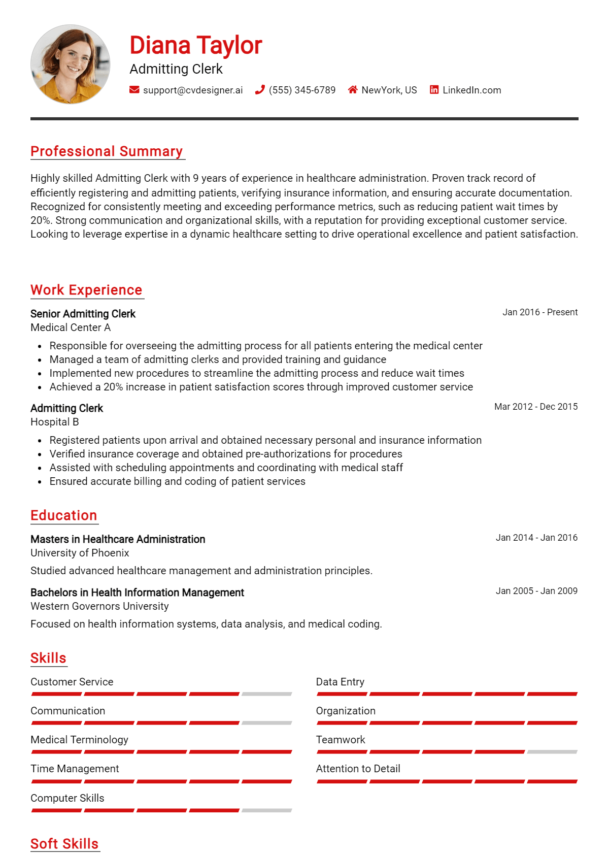 Admitting Clerk Resume Example for 2026: Best Formatting Tips Preview