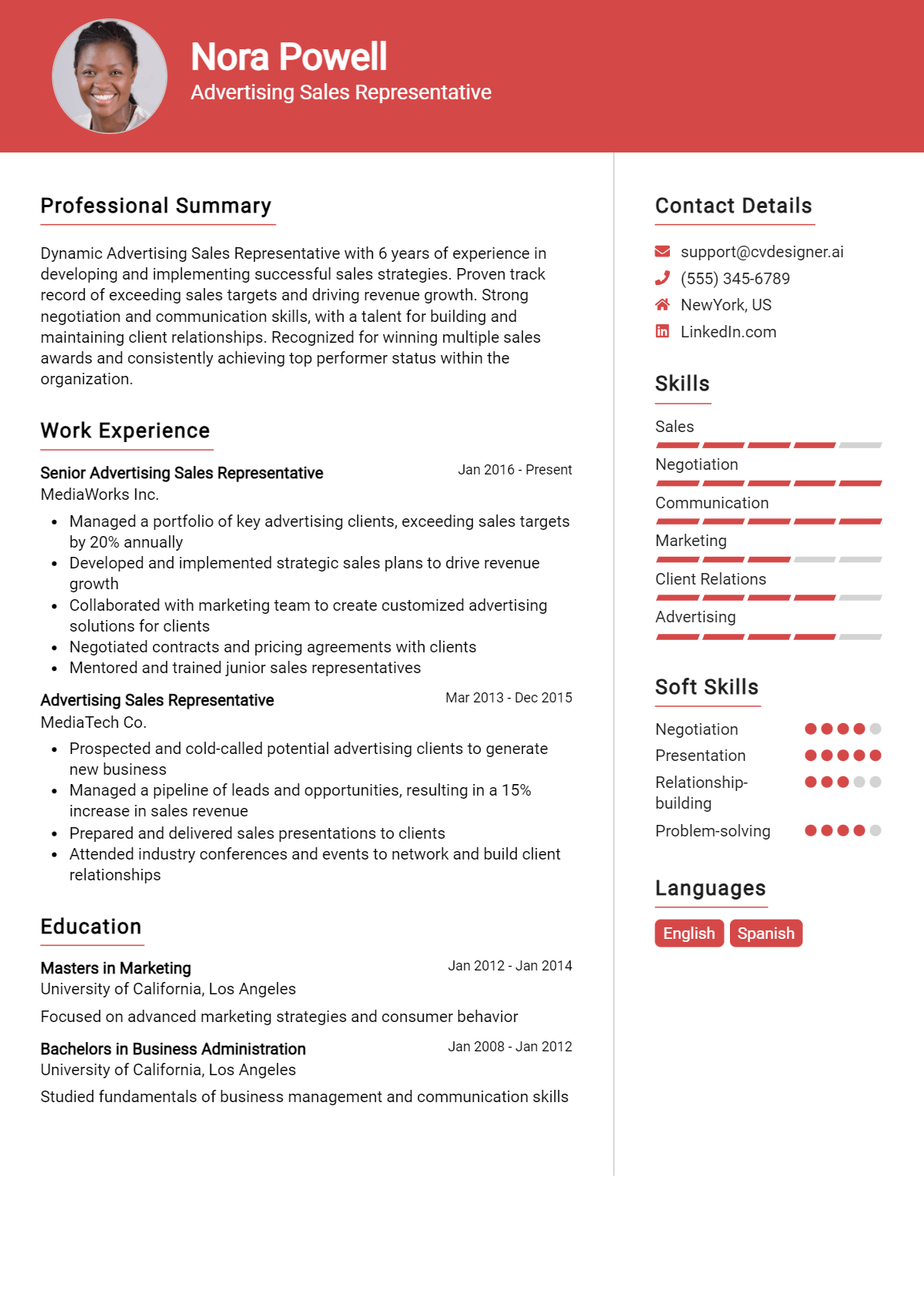 Advertising Sales Representative Resume Example for 2026: Best Writing Tips Preview
