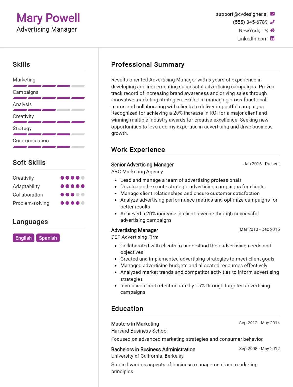 Advertising Manager CV Example For 2026: Strategies & Templates Preview
