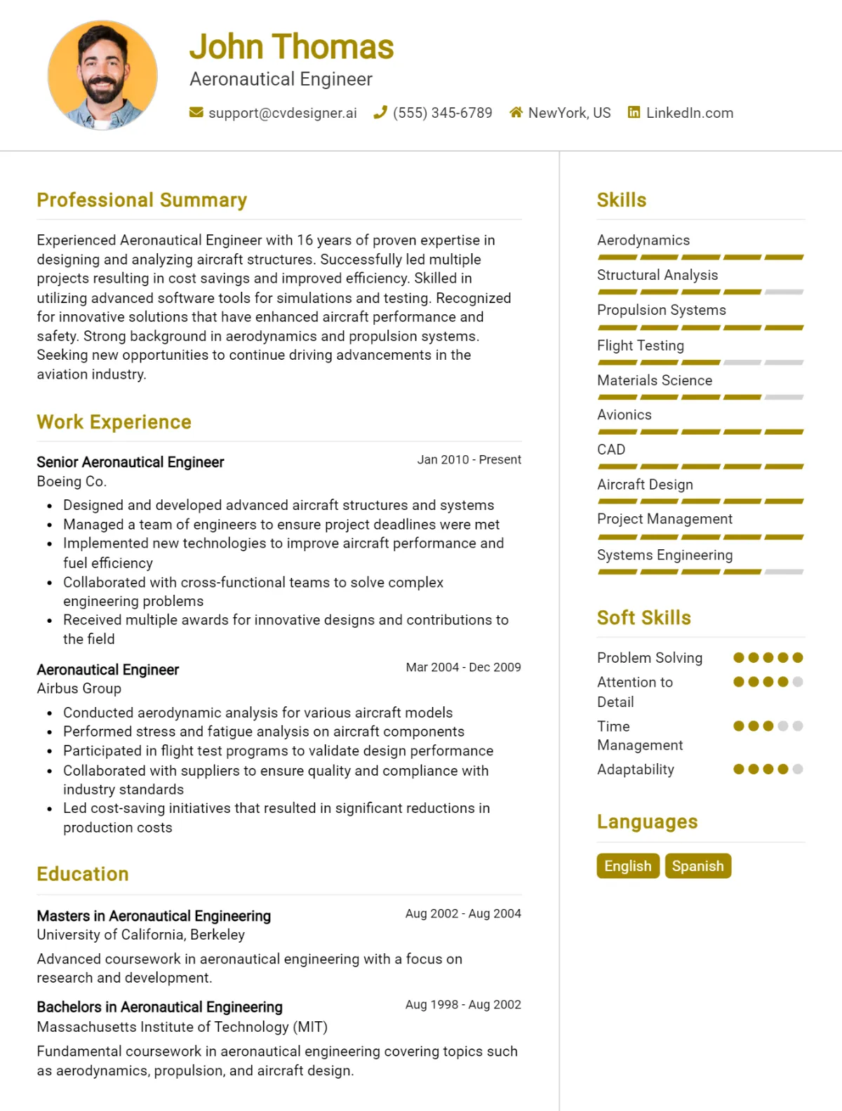 Aeronautical Engineer CV Example For 2026: Free Downloadable Templates Preview