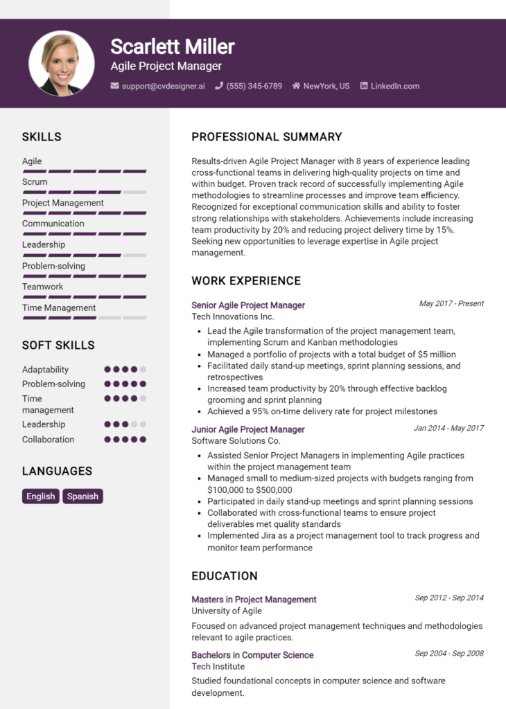Agile Project Manager Resume Example