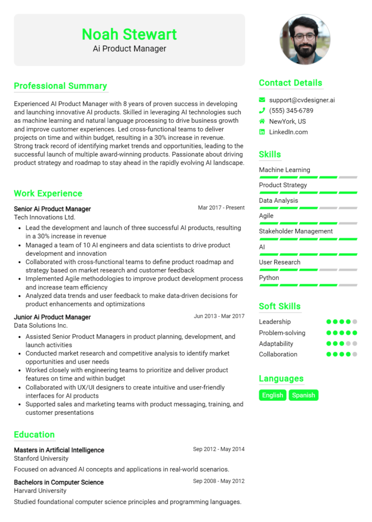 Ai Product Manager Resume Example