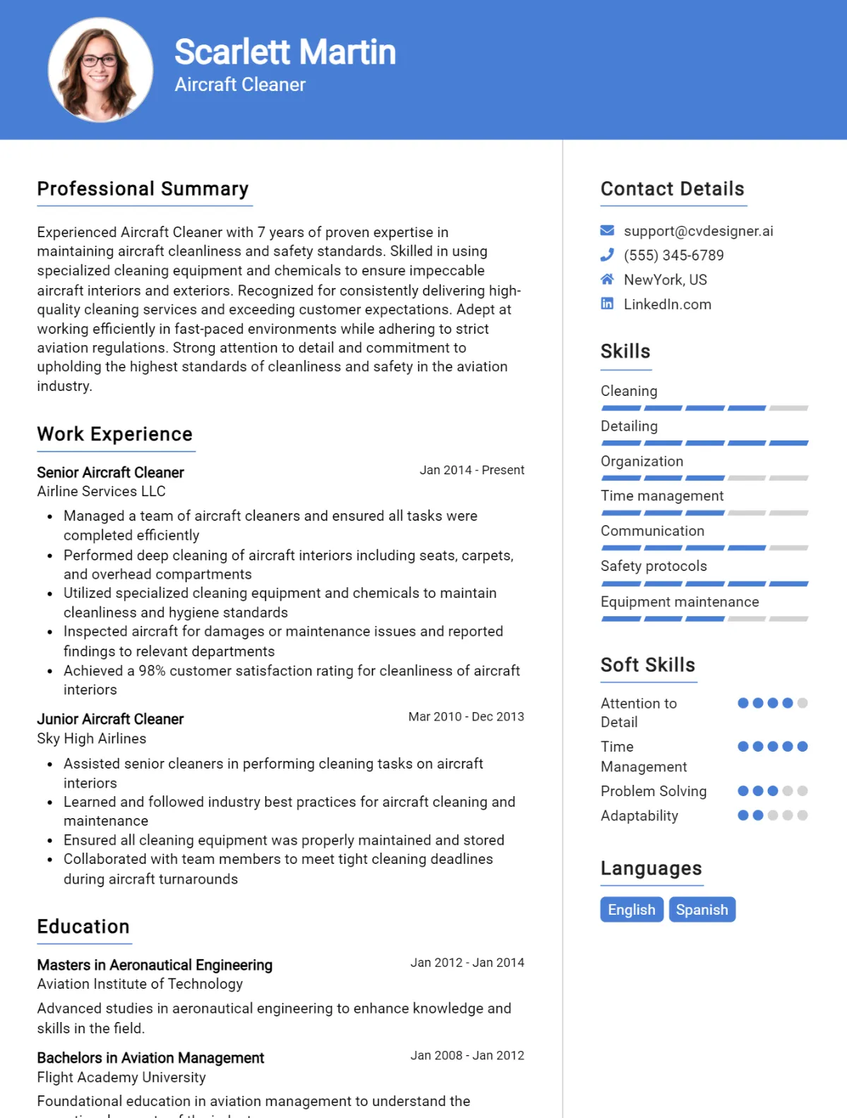 Aircraft Cleaner CV Example For 2026: Free Professional Templates Preview