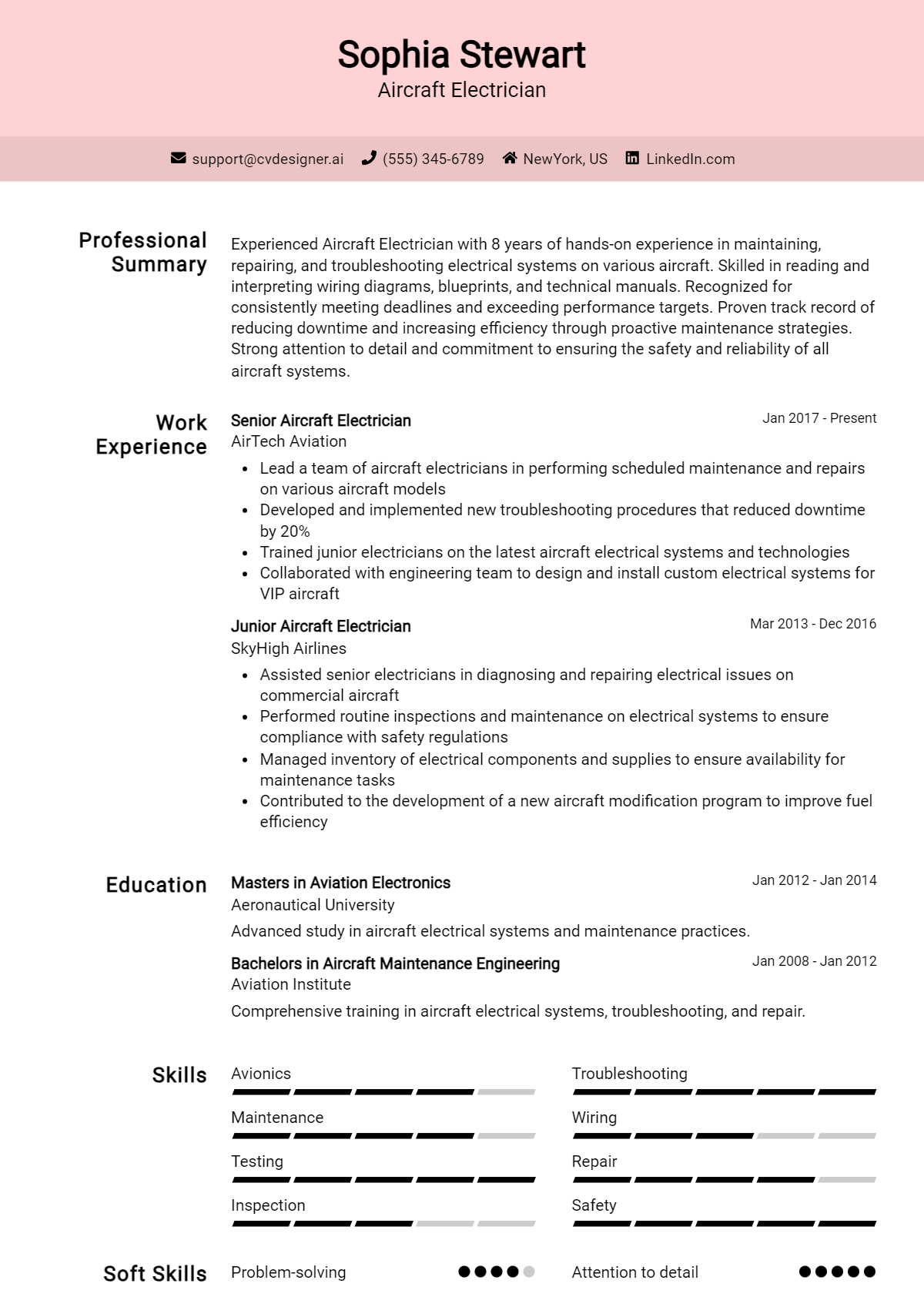 Aircraft Electrician Resume Example for 2026: Ultimate Guide Preview