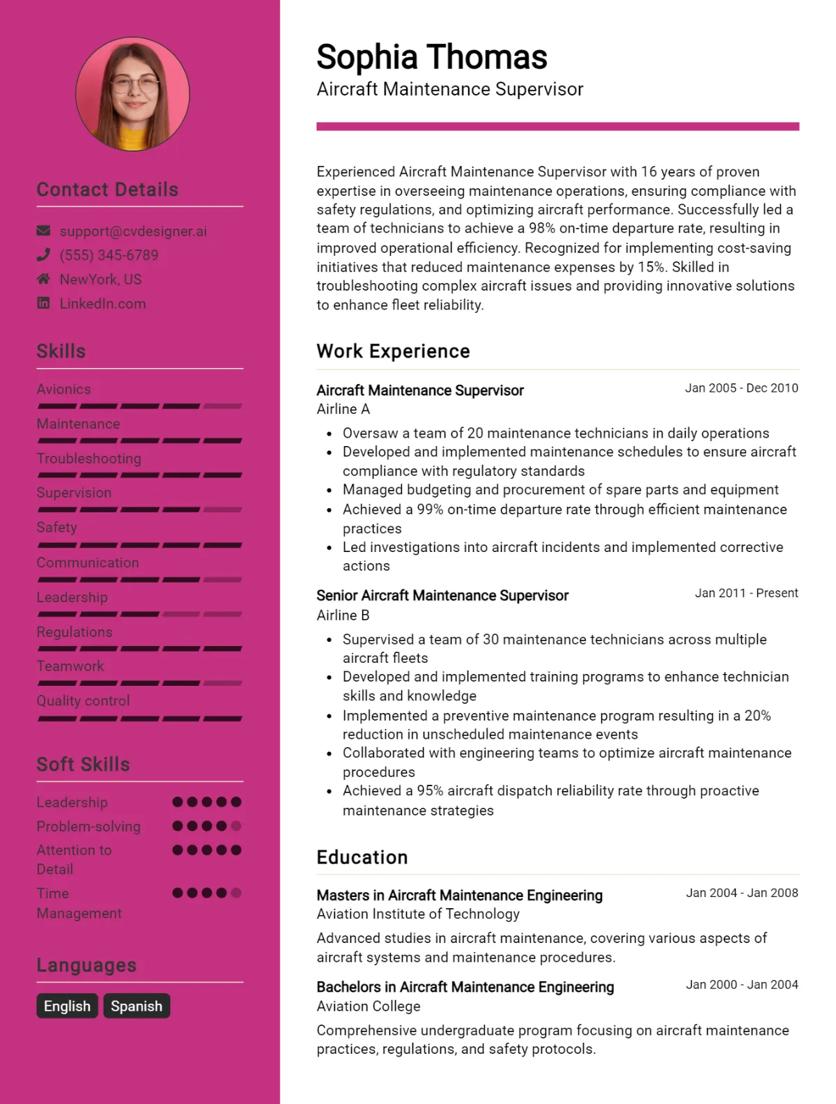 Aircraft Maintenance Supervisor CV Example For 2026: Samples & Best Practices Preview