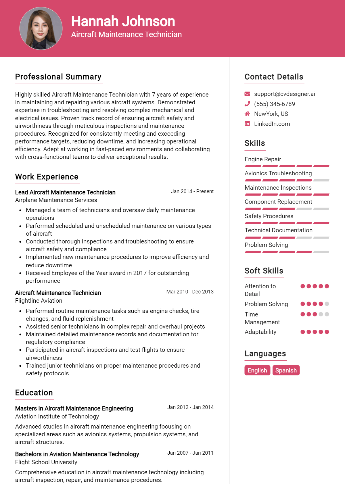 Aircraft Maintenance Technician Resume Example for 2026: Ultimate Guide Preview