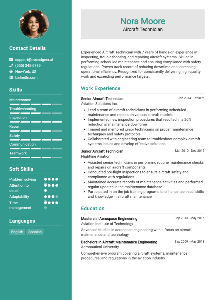 Aircraft Technician Resume Example