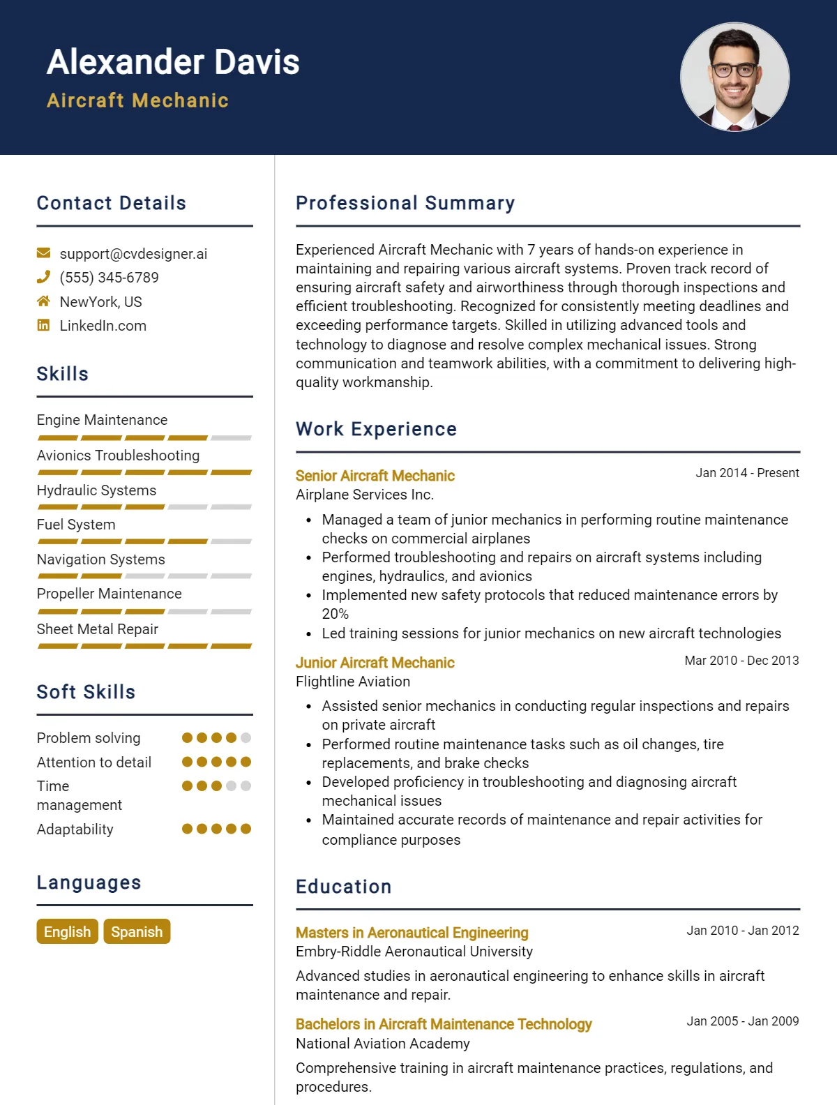Aircraft Mechanic CV Example For 2026: Free Professional Templates Preview