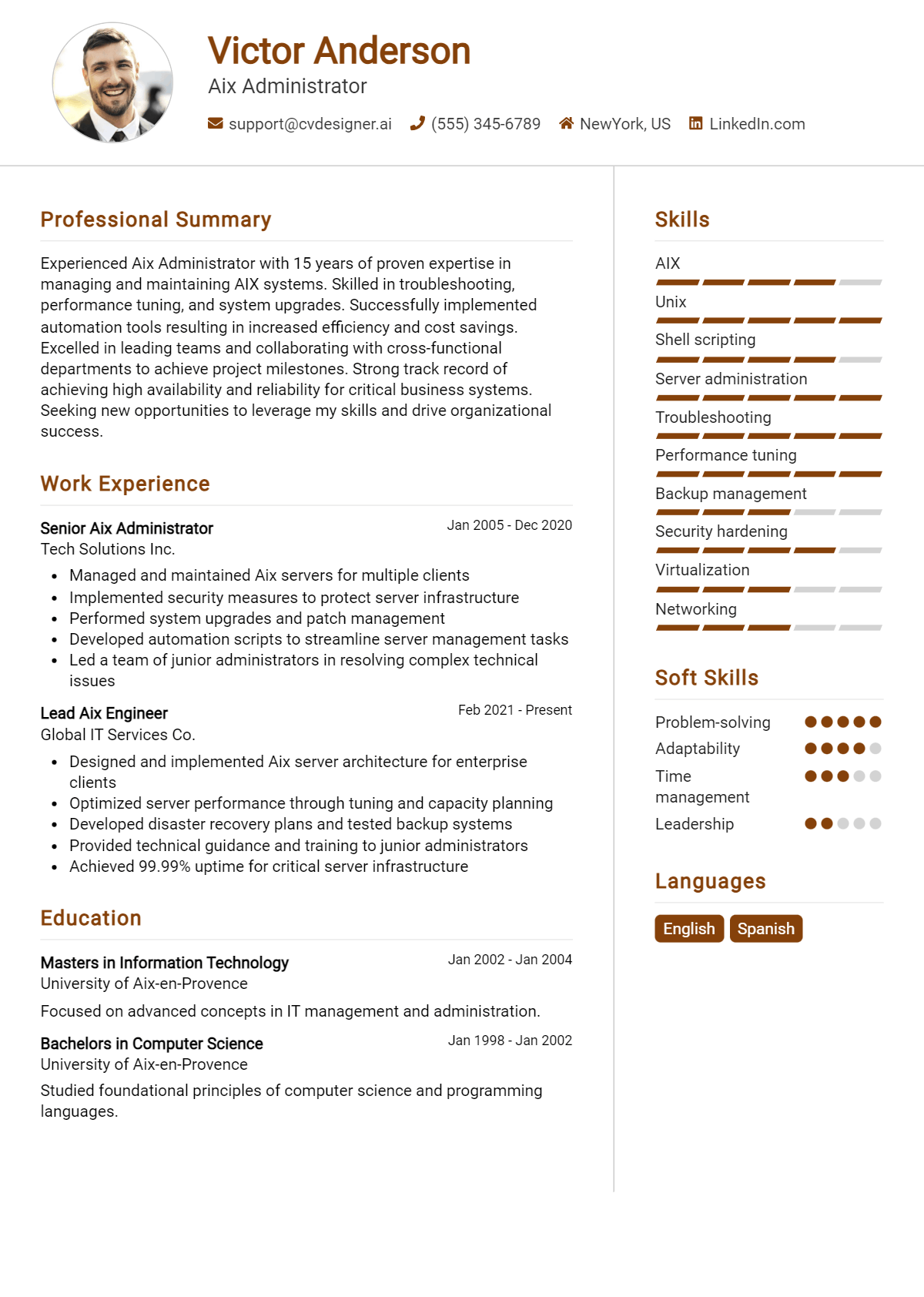 Aix Administrator Resume Example for 2026: Resume Guide Preview